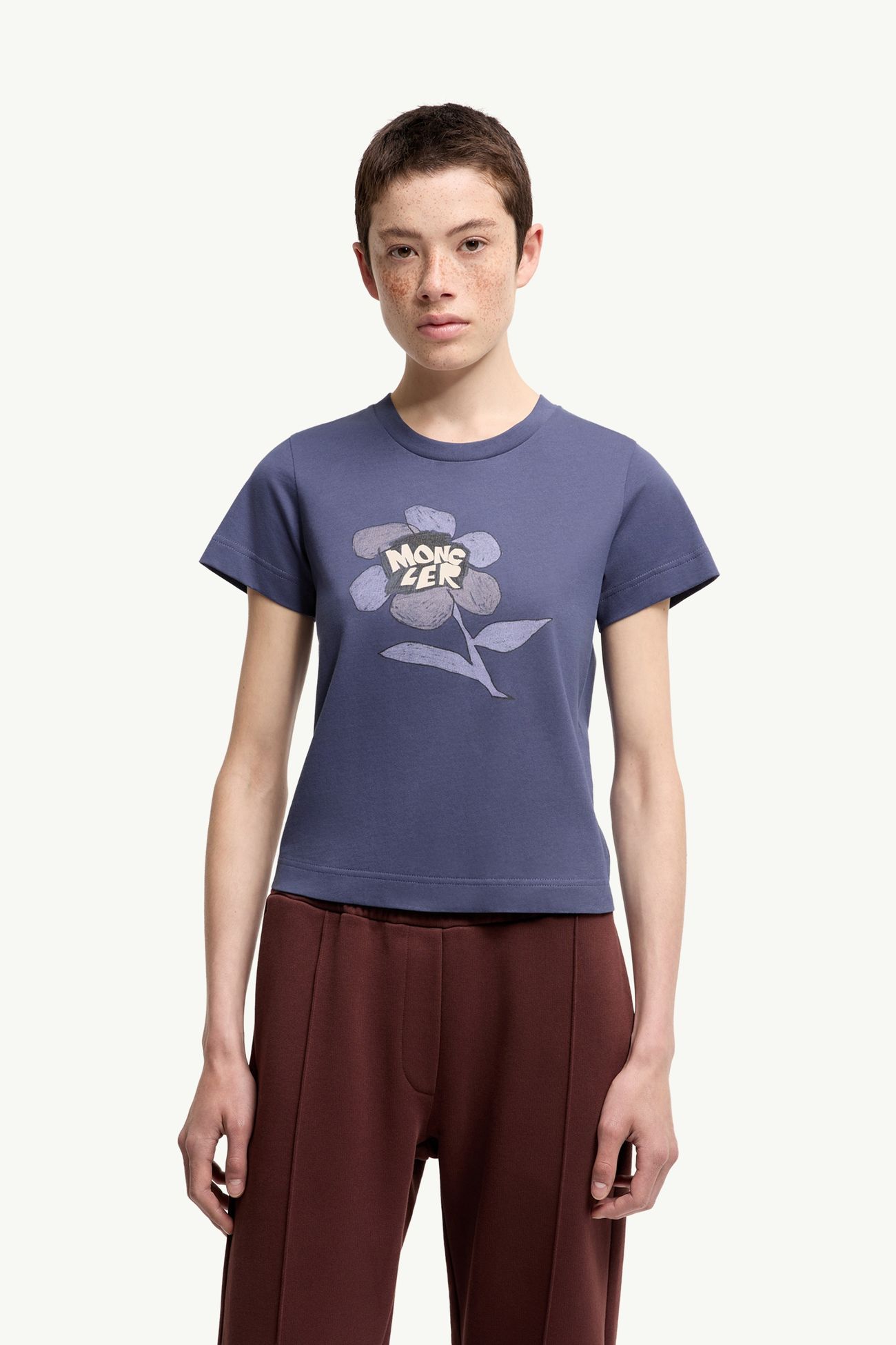 T-Shirt aus Baumwolljersey mit Aufdruck Damen Kobaltblau Moncler 3