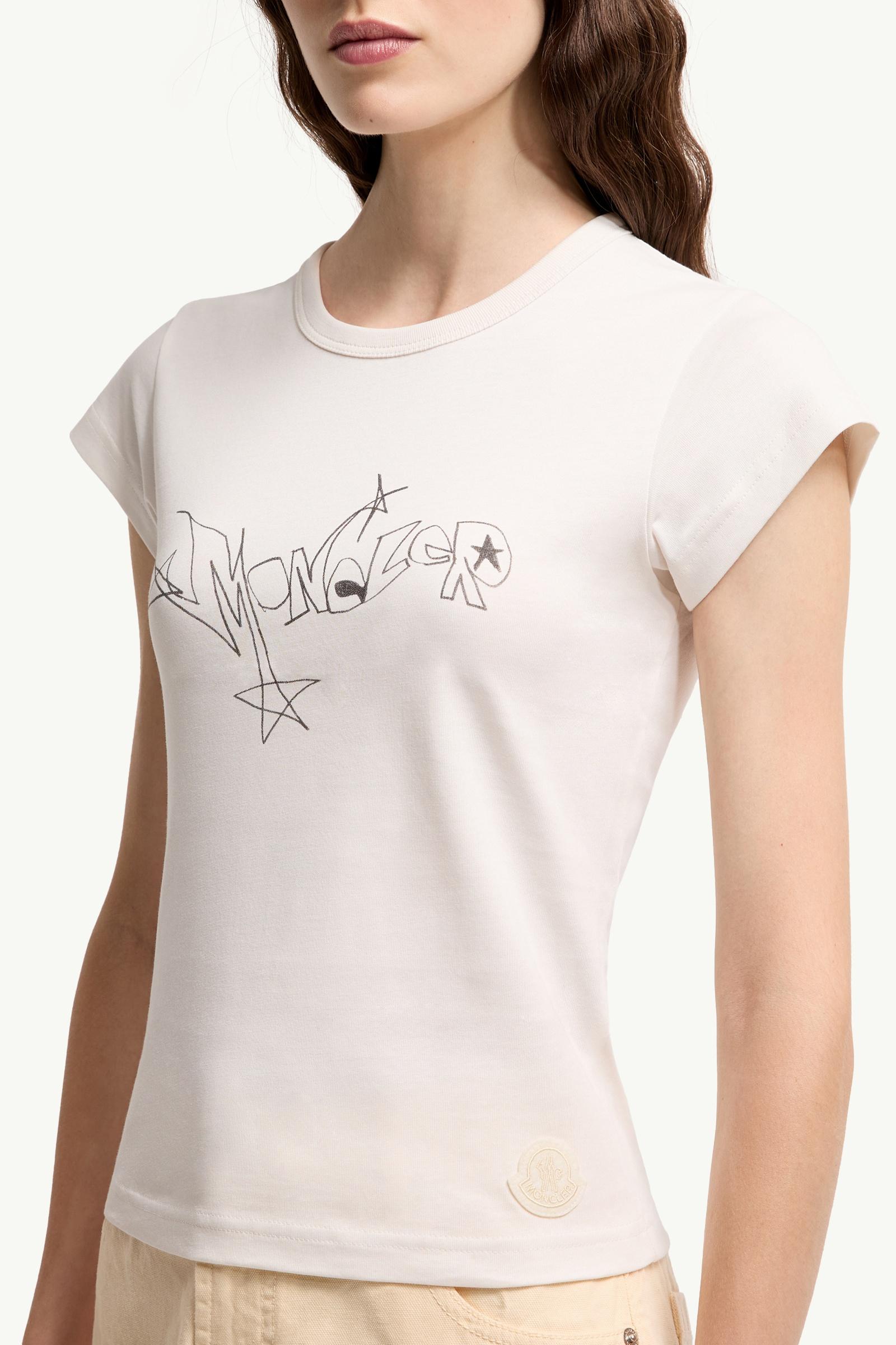 White Printed Cotton Jersey T-Shirt - Tops & T-Shirts for Women