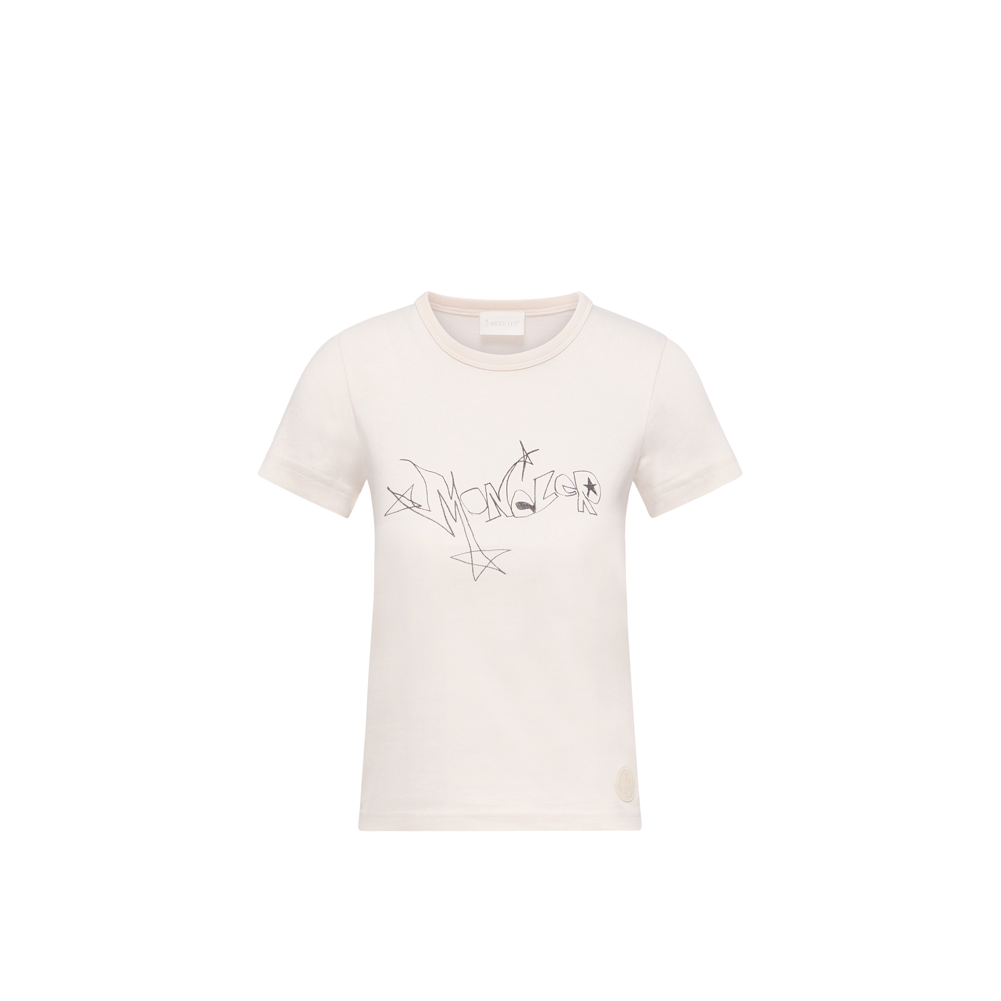 Moncler T-Shirt In Jersey Di Cotone Con Stampa Donna da Bianco, Taglia: S