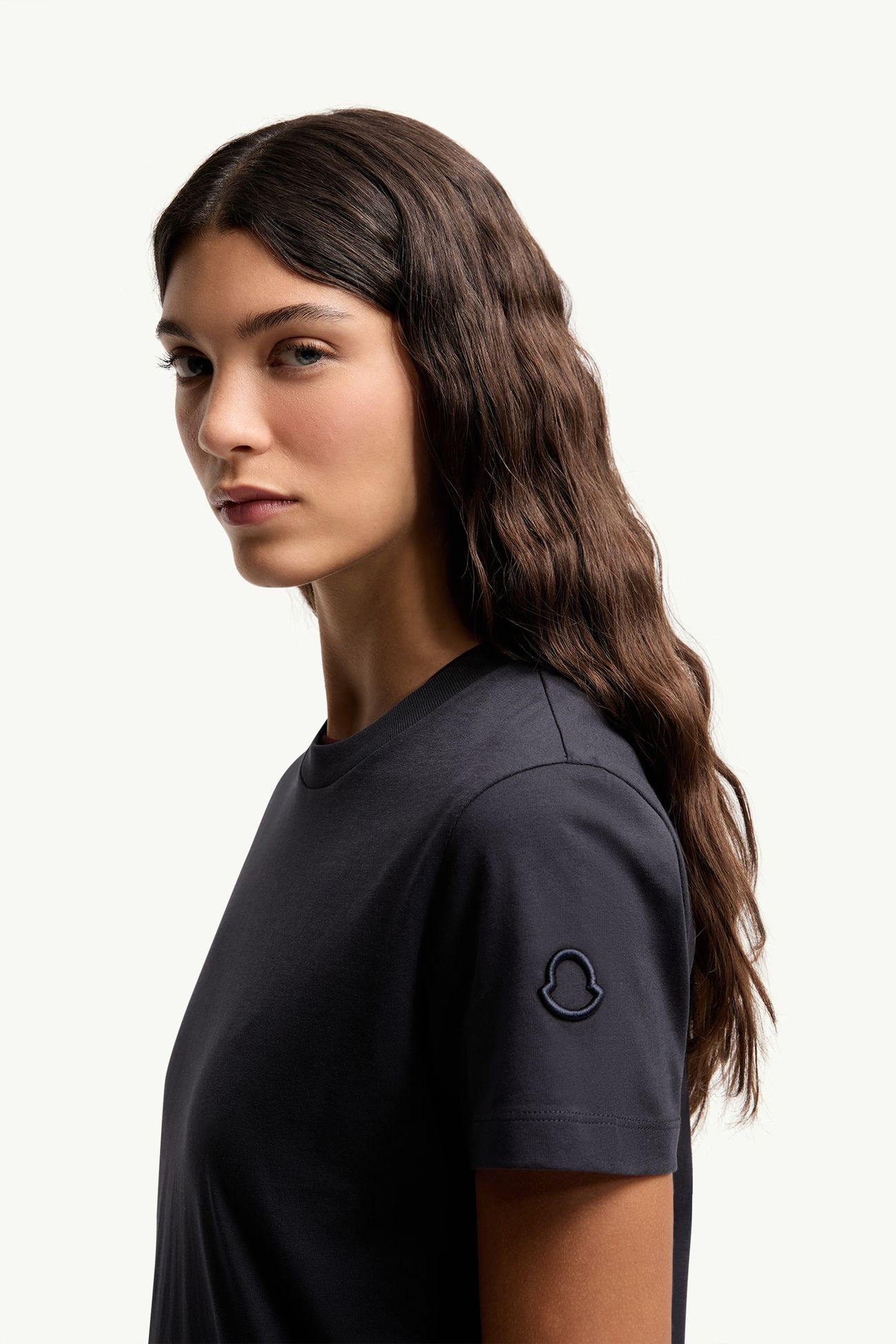 Logo Patch Cotton Jersey T-Shirt Women Dark Blue Moncler 1