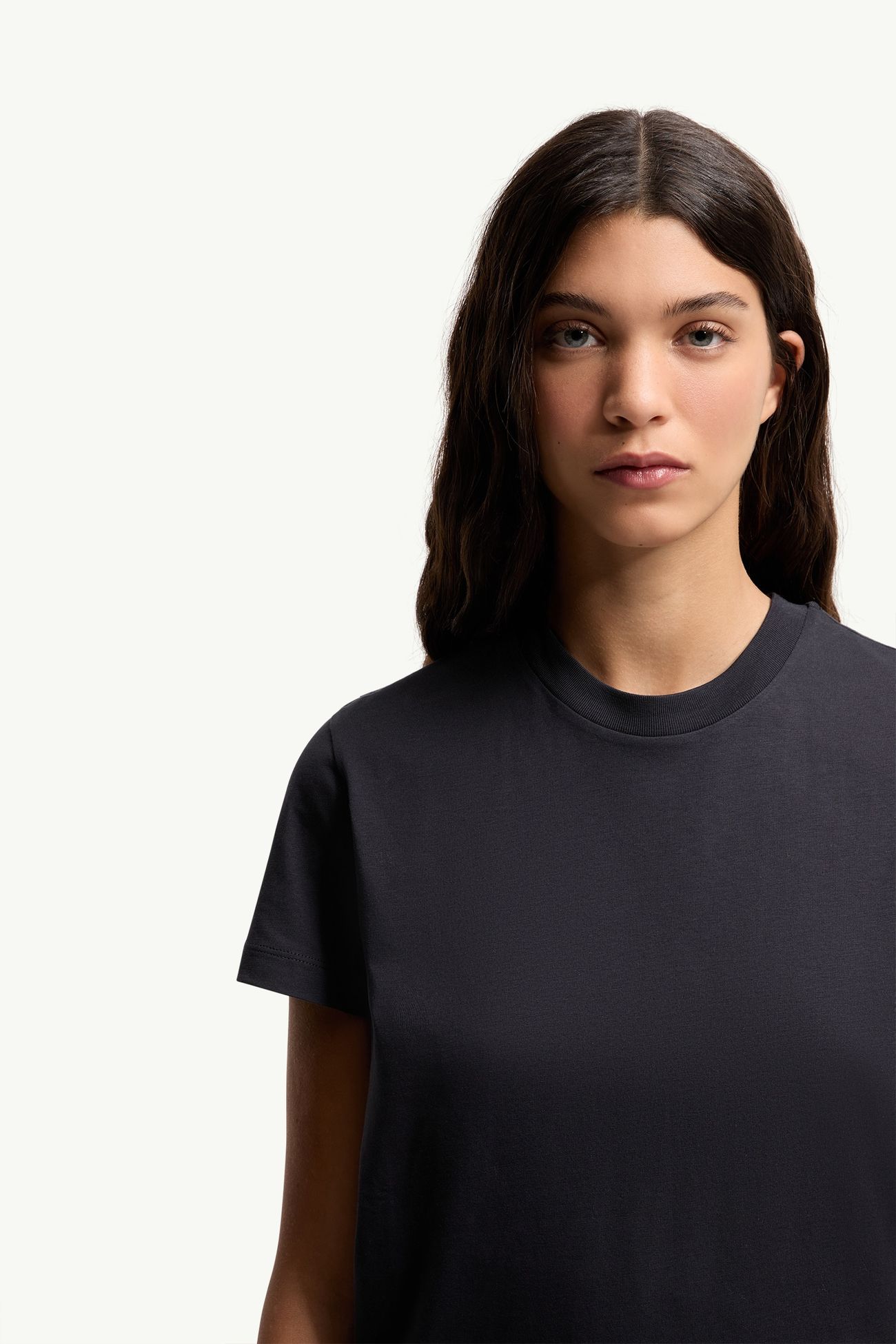 Camiseta de jersey de algodón con parche con logotipo Mujer Azul oscuro Moncler 5