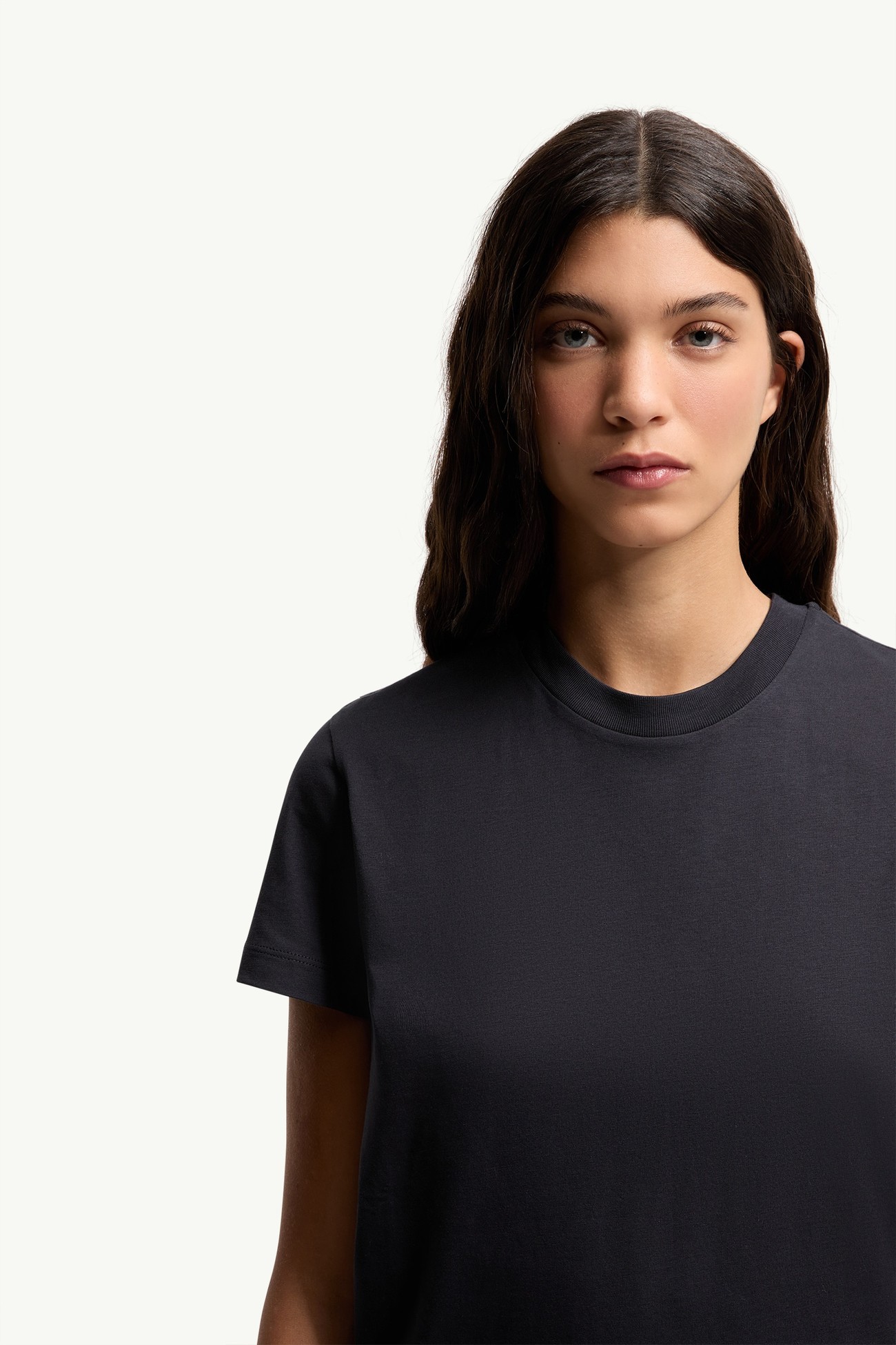 T-shirt in jersey di cotone con patch logato Donna Blu Scuro Moncler 5