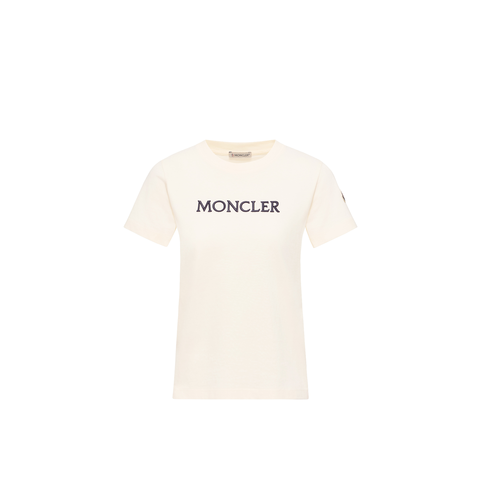 Moncler   Embroidered Tonal Logo Cotton T-Shirt for Women in White, Size: Xs