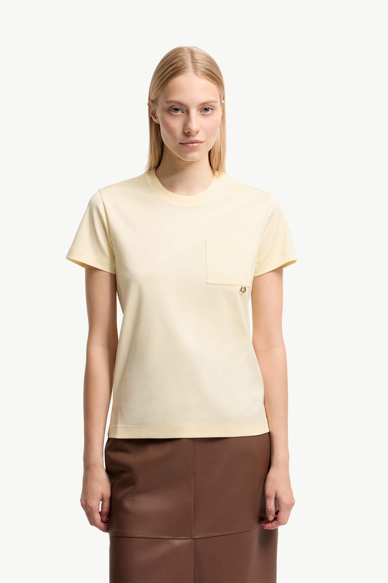 Metal Logo Cotton T-Shirt Women Light Yellow Moncler 3