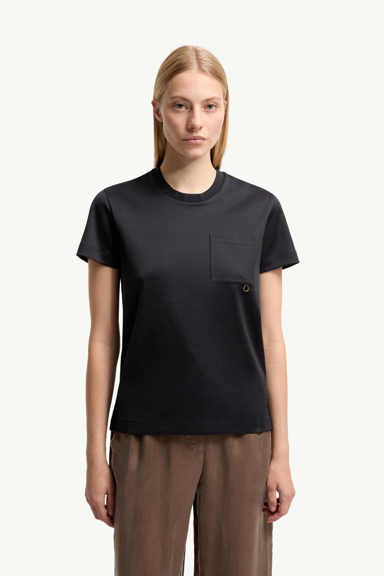 Metal Logo Cotton T-Shirt Women Dark Blue Moncler 3