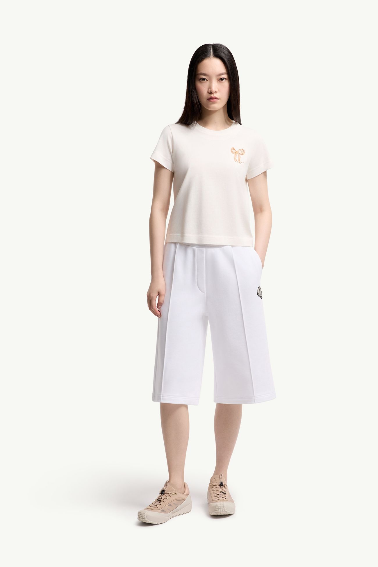 Camiseta de algodón con lazo bordado Mujer Blanco Moncler 0