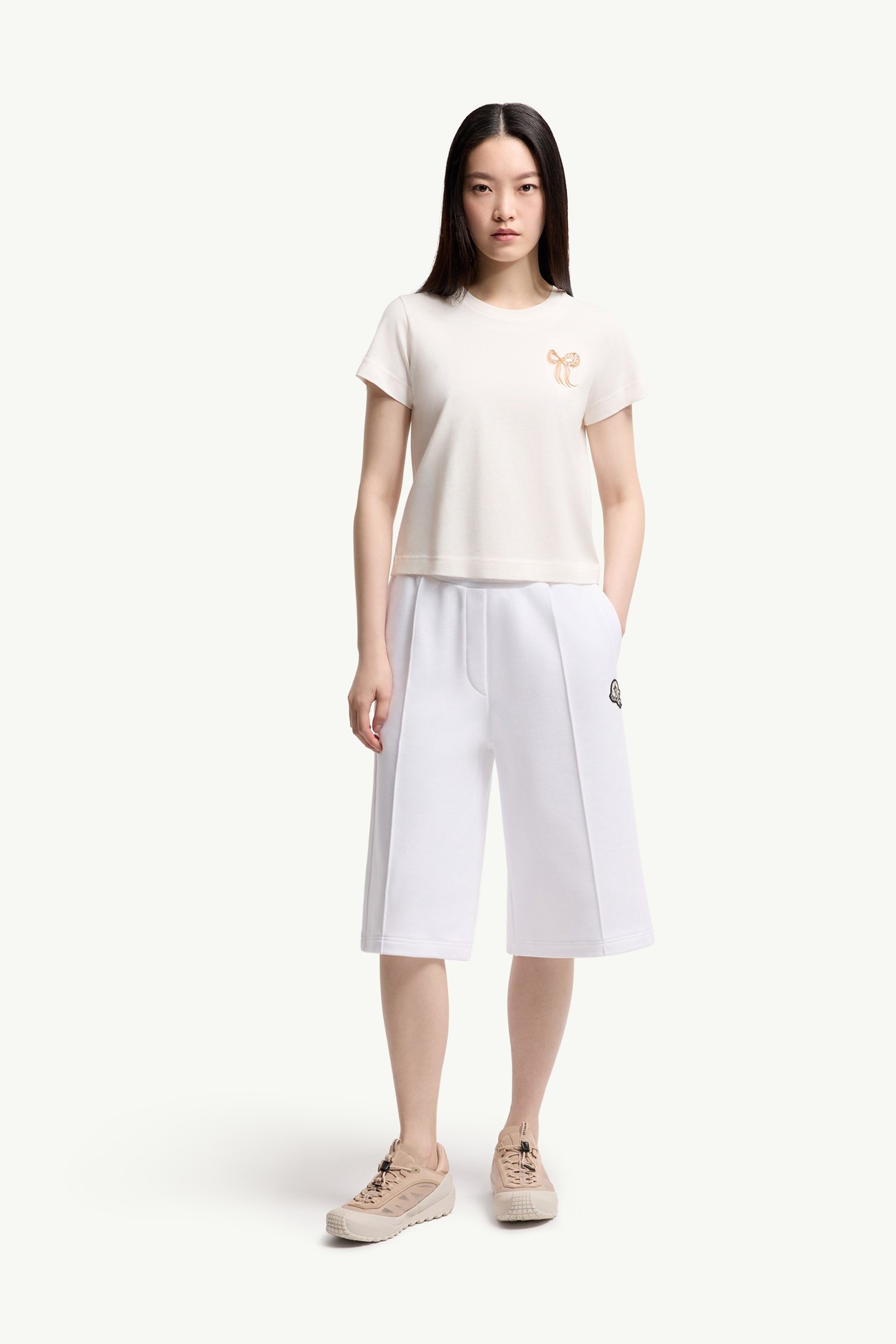 T-shirt en coton à broderie nœud Femmes Blanc Moncler 0