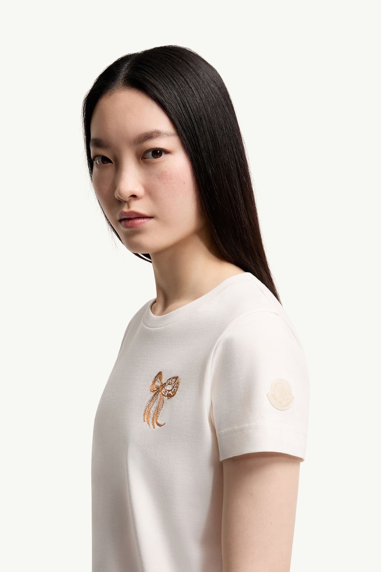 Embroidered Bow Cotton T-Shirt Women White Moncler 1