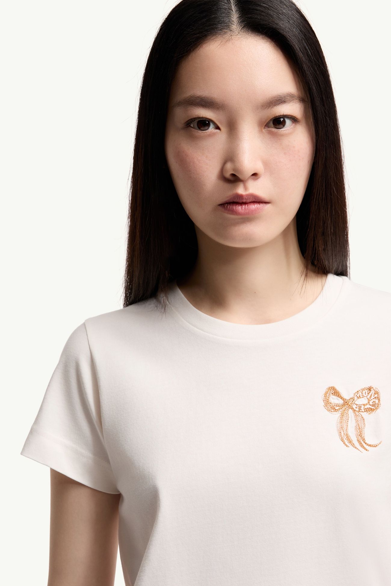 T-Shirt aus Baumwolle mit gestickter Schleife Damen Weiß Moncler 5