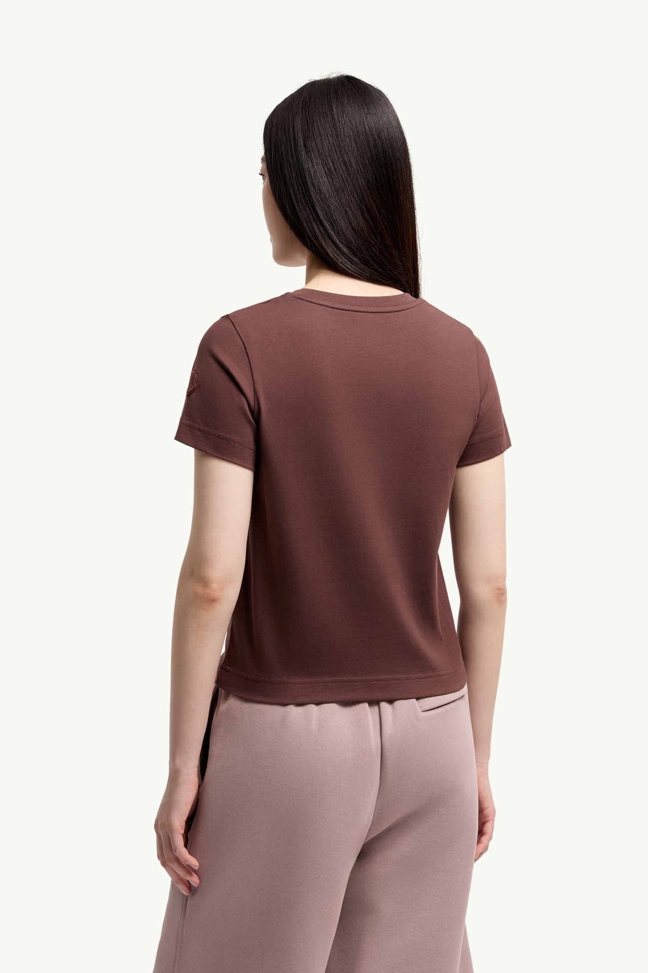 Embroidered Bow Cotton T-Shirt Women Brown Moncler 4