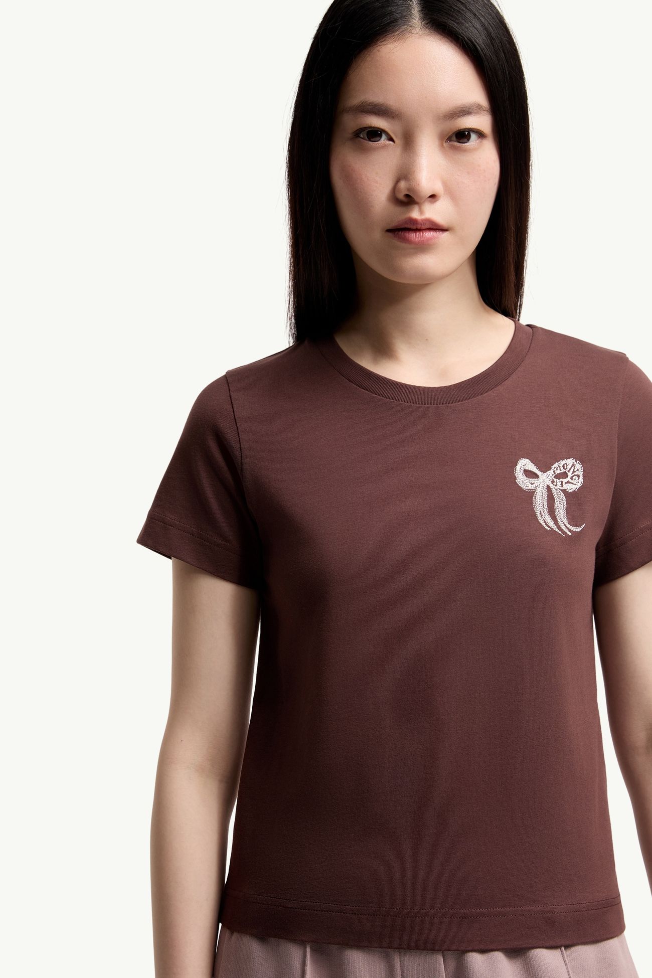 Camiseta de algodón con lazo bordado Mujer Marrón Moncler 5