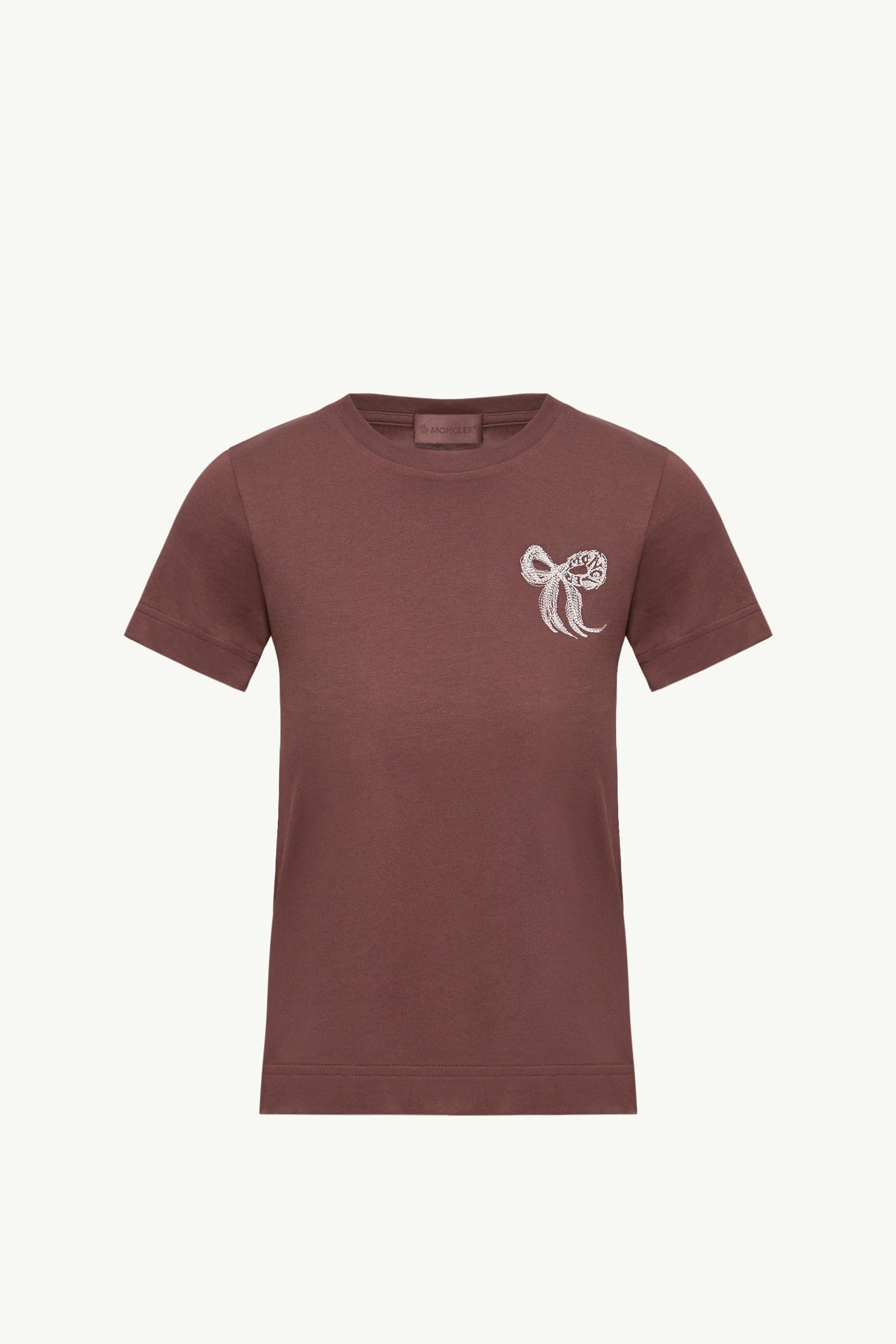 Embroidered Bow Cotton T-Shirt Women Brown Moncler, 1 of 0