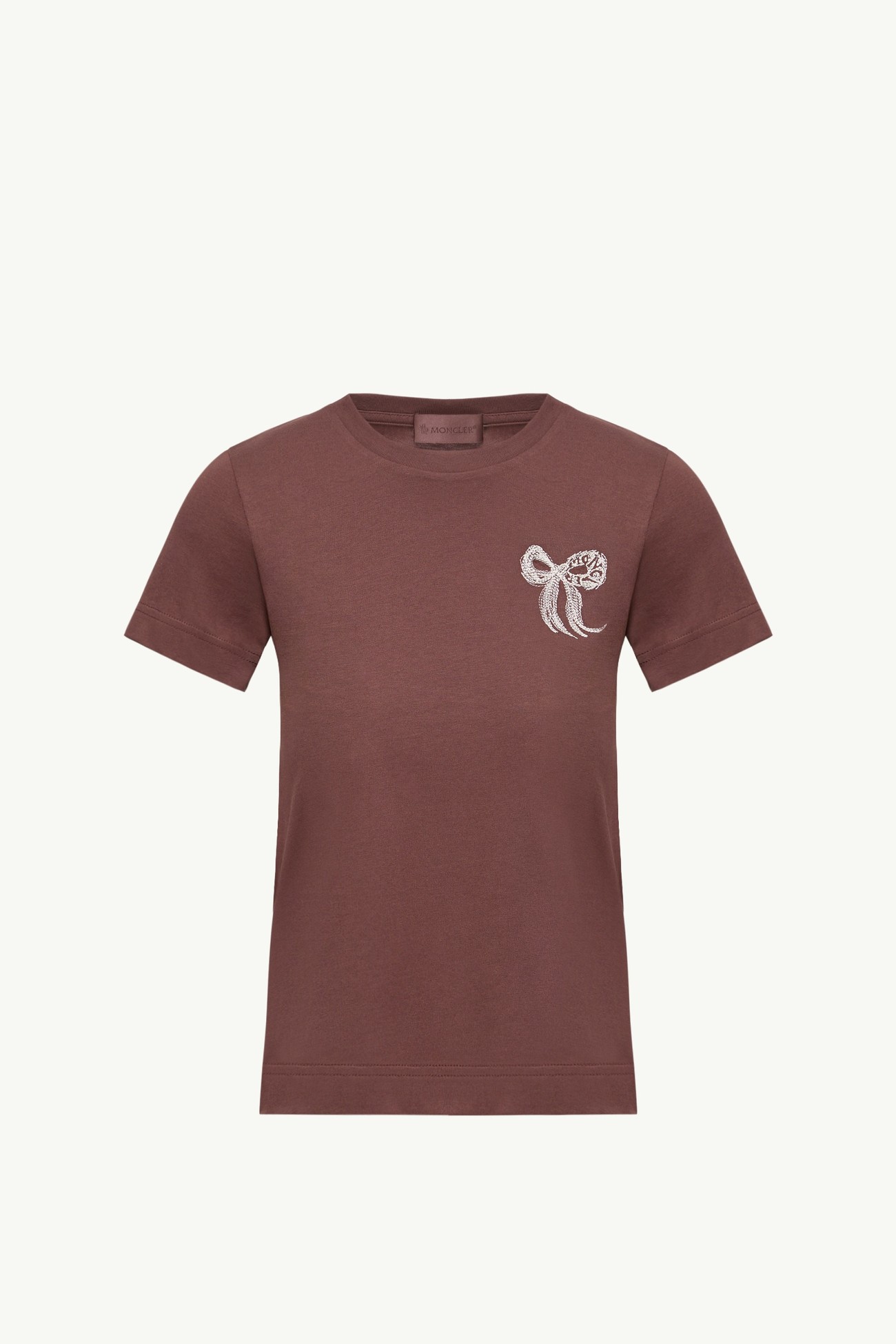 Embroidered Bow Cotton T-Shirt Women Brown Moncler 2