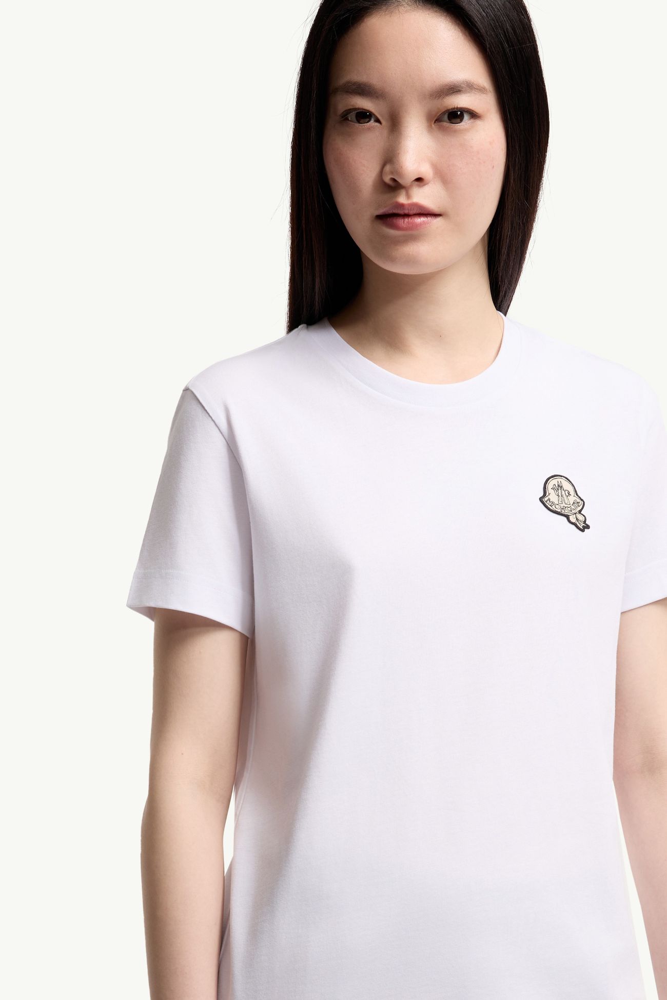 T-shirt in cotone con patch logato Donna Bianco Moncler 5