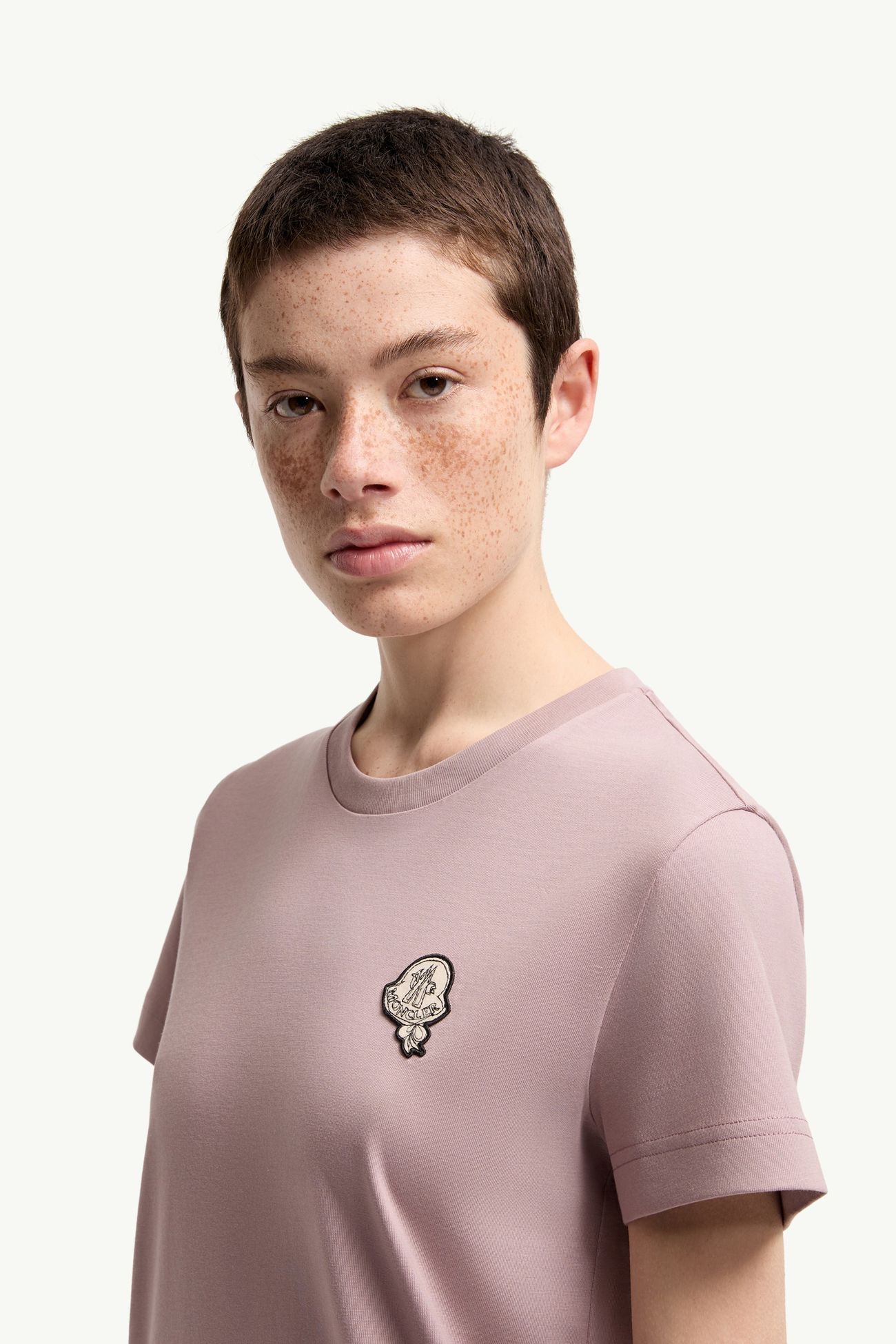 T-shirt in cotone con patch logato Donna Rosa Chiaro Moncler 1