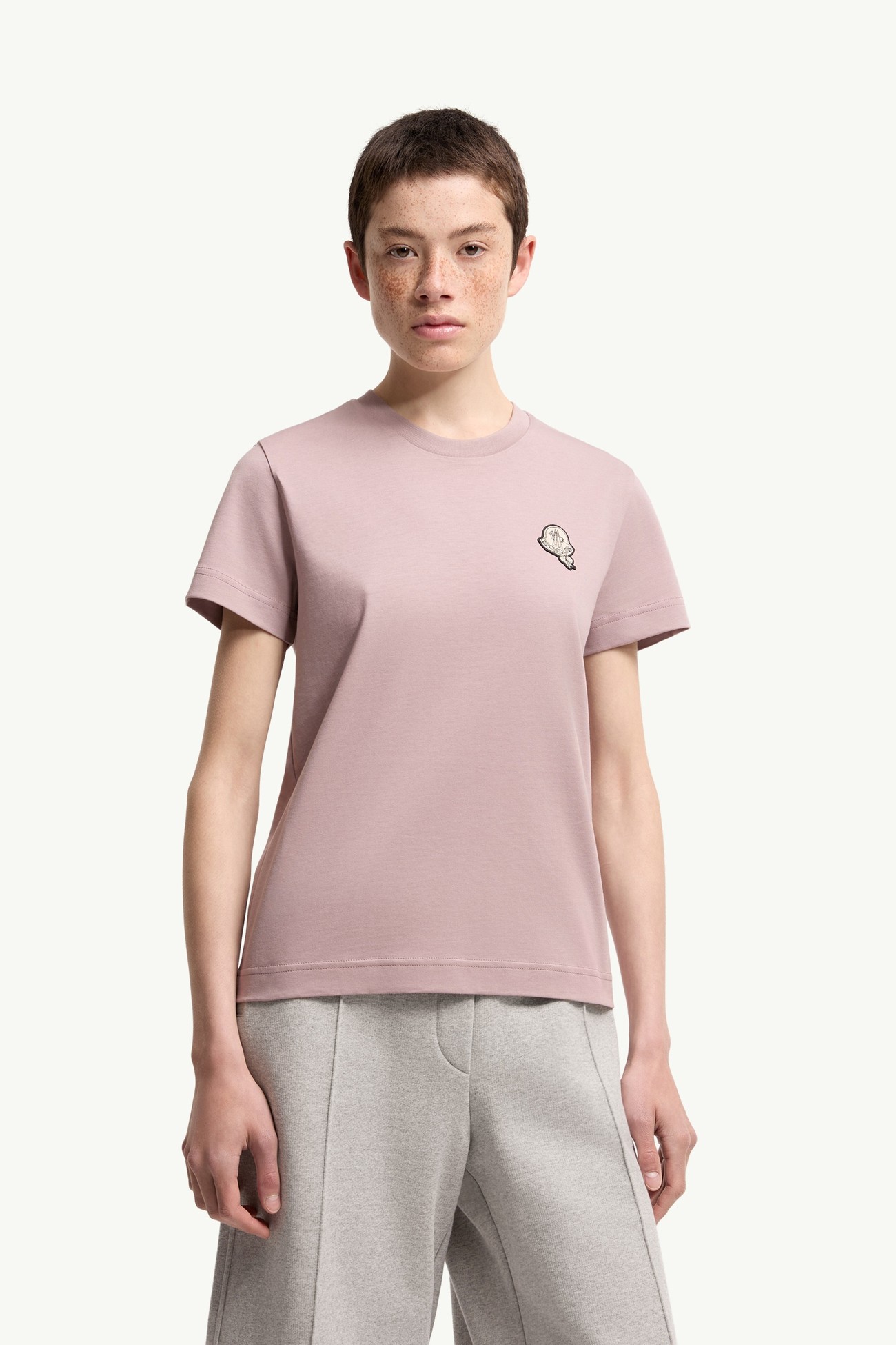 Logo Patch Cotton T-Shirt Women Light Pink Moncler 3