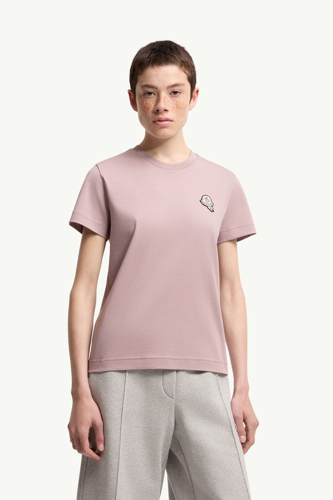 T-shirt en coton à empiècement logo Femmes Rose Clair Moncler 3
