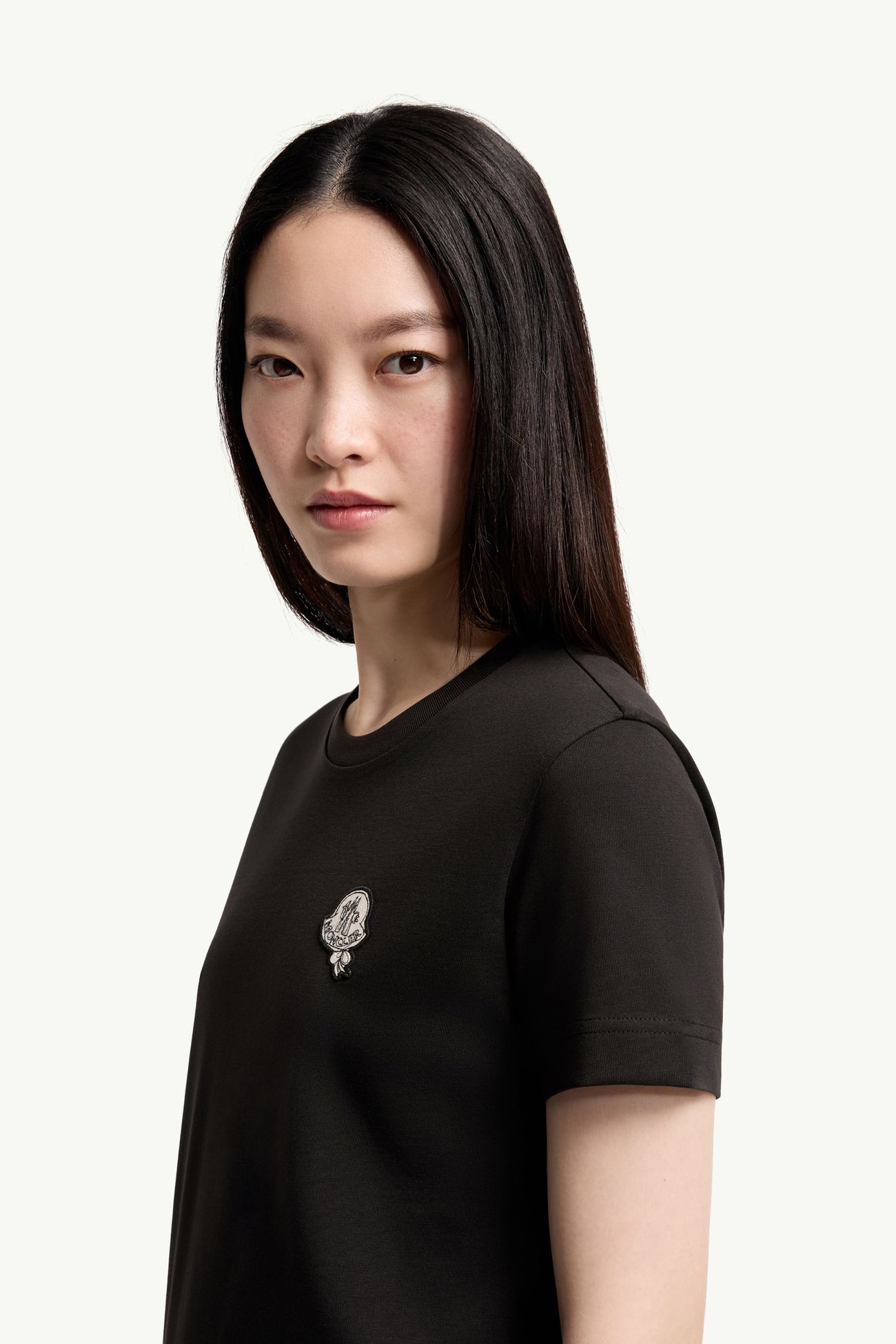 T-shirt in cotone con patch logato Donna Nero Moncler 1