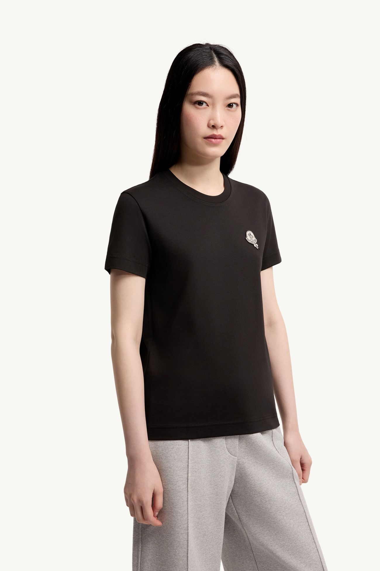 T-shirt in cotone con patch logato Donna Nero Moncler 3