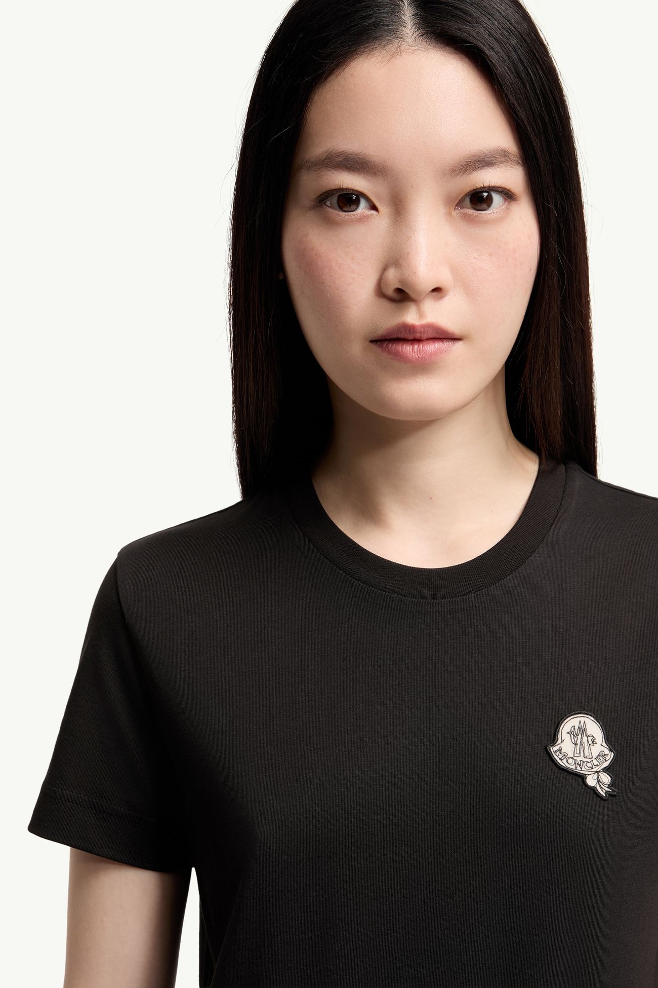 Logo Patch Cotton T-Shirt Women Black Moncler 5