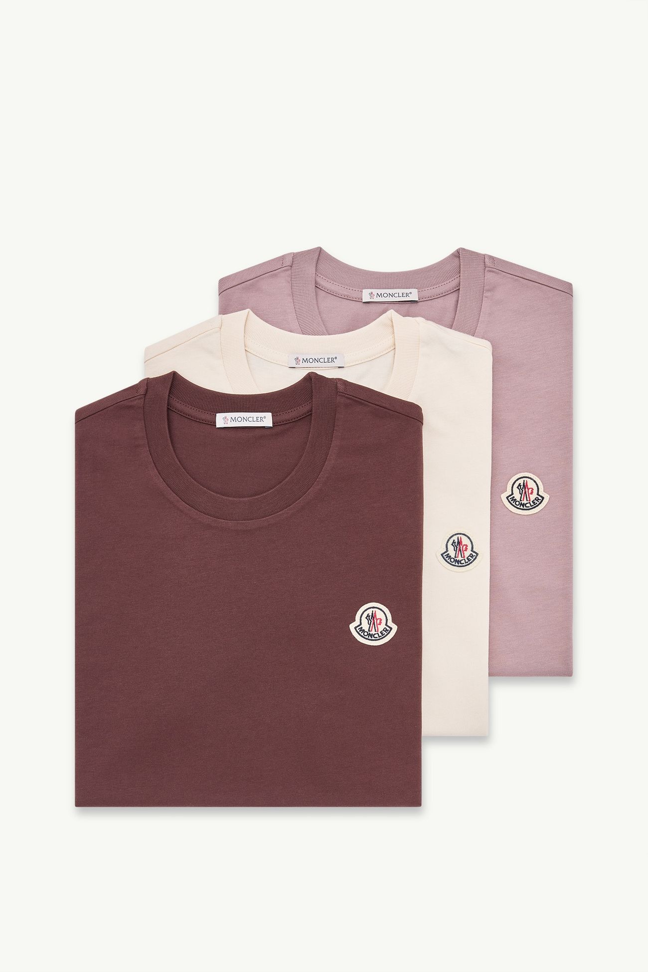 로고 패치 코튼 티셔츠(3장 세트) 여성 화이트 아이보리 & 그레이 & 다크 라일락 Moncler 2