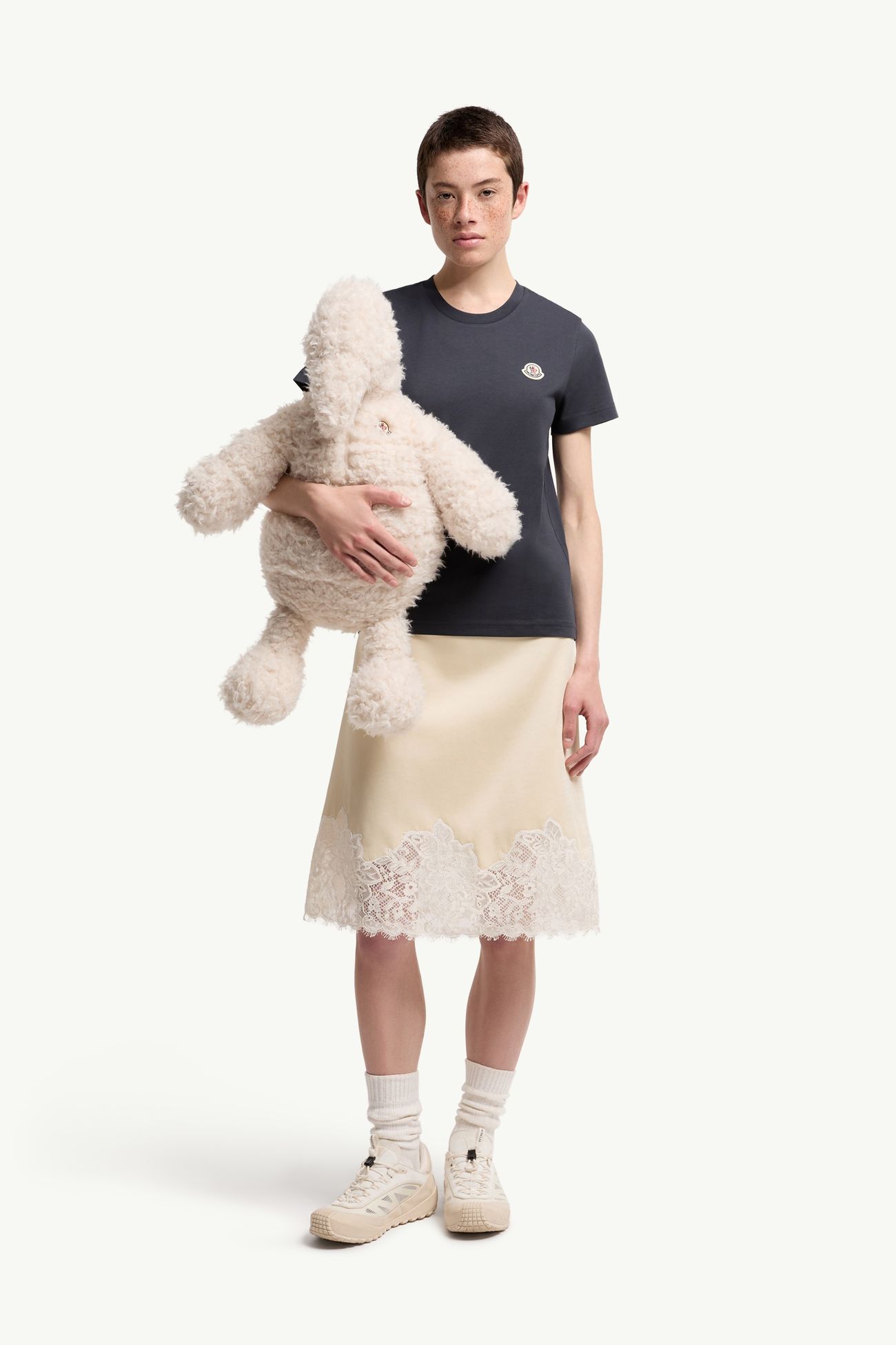 T-shirt in cotone con patch logato (Set da tre) Donna Blu & Bianco & Grigio Moncler 0