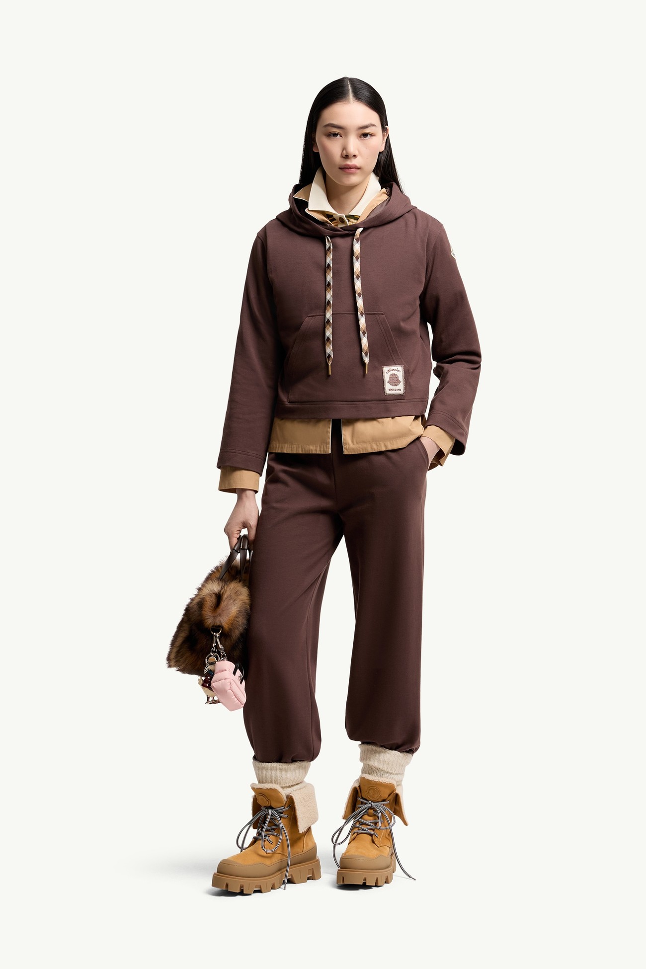 Sweat à capuche en coton mélangé Femmes Marron Moncler 0
