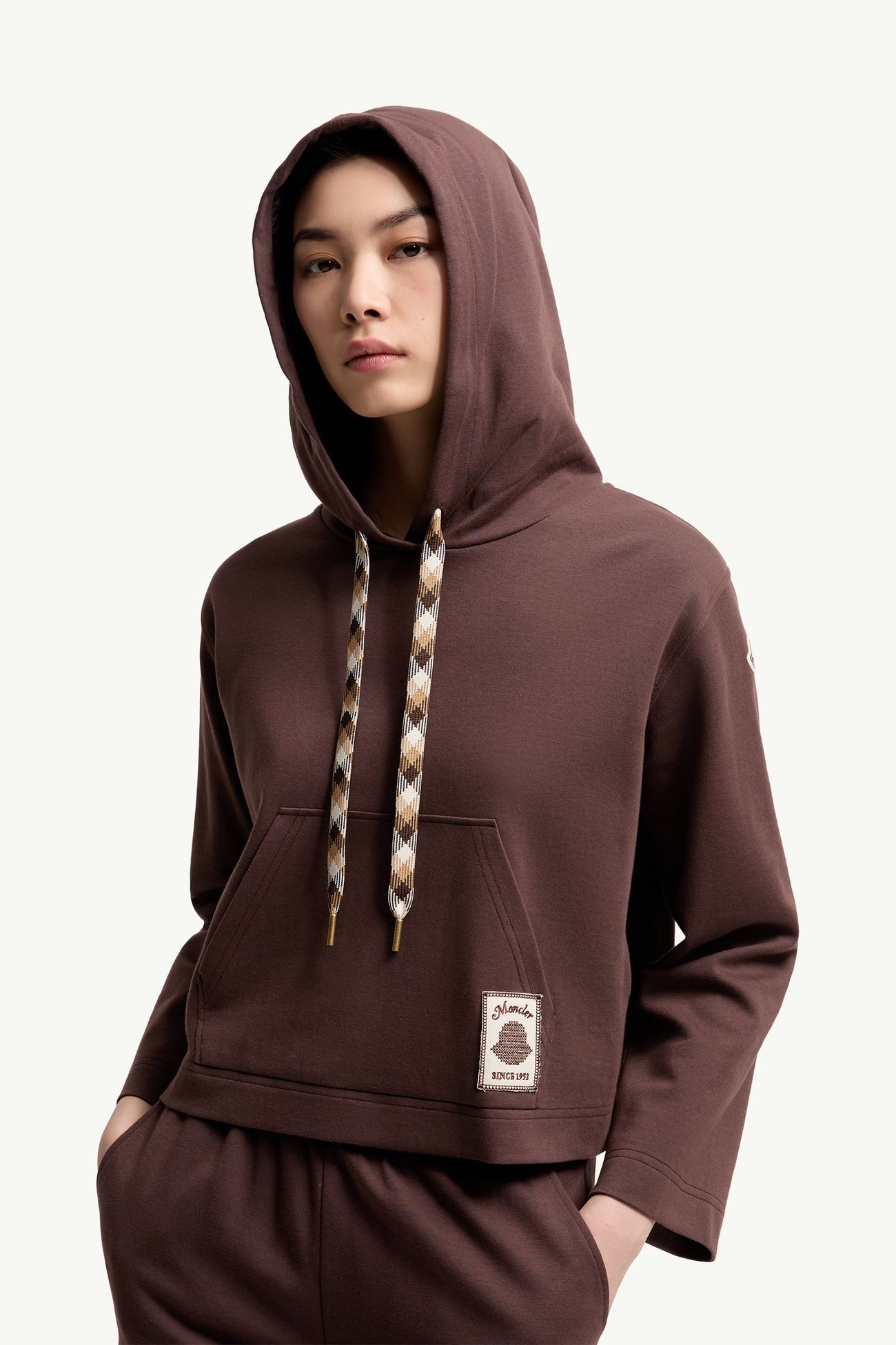 Cotton Blend Hooded Sweatshirt Women Brown Moncler 5
