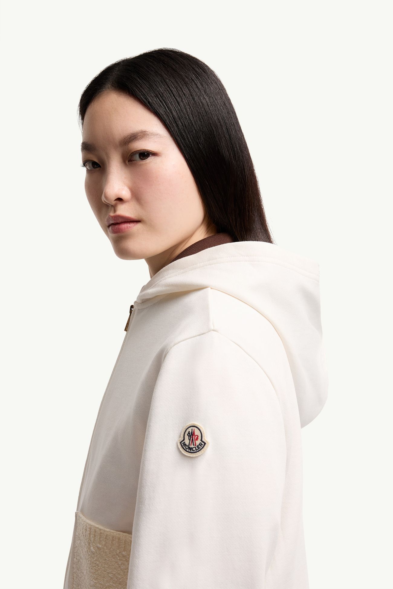 Sudadera con cremallera de mezcla de algodón Mujer Blanco Moncler 1