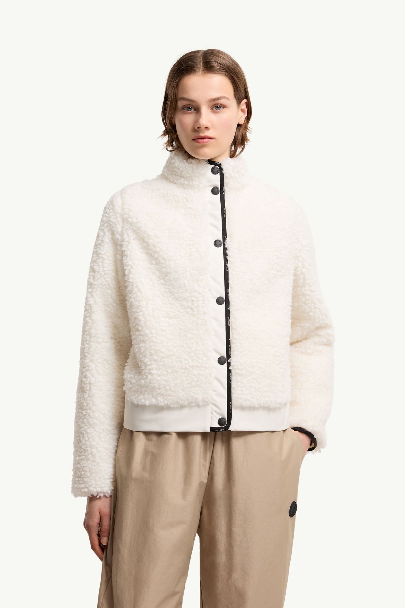 菱形絎縫夾層開襟毛衣 女士 白色 Moncler 3
