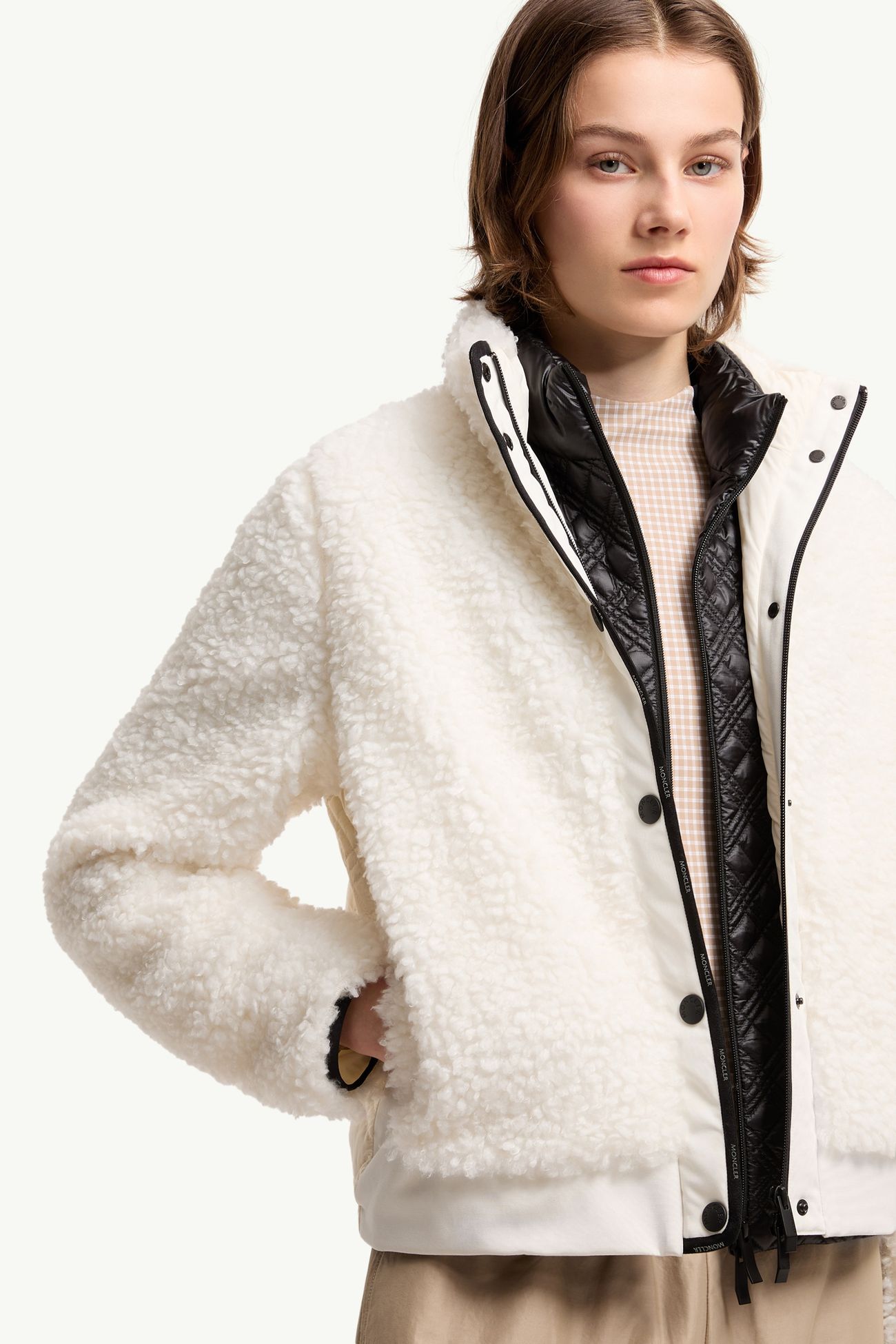 菱形絎縫夾層開襟毛衣 女士 白色 Moncler 5