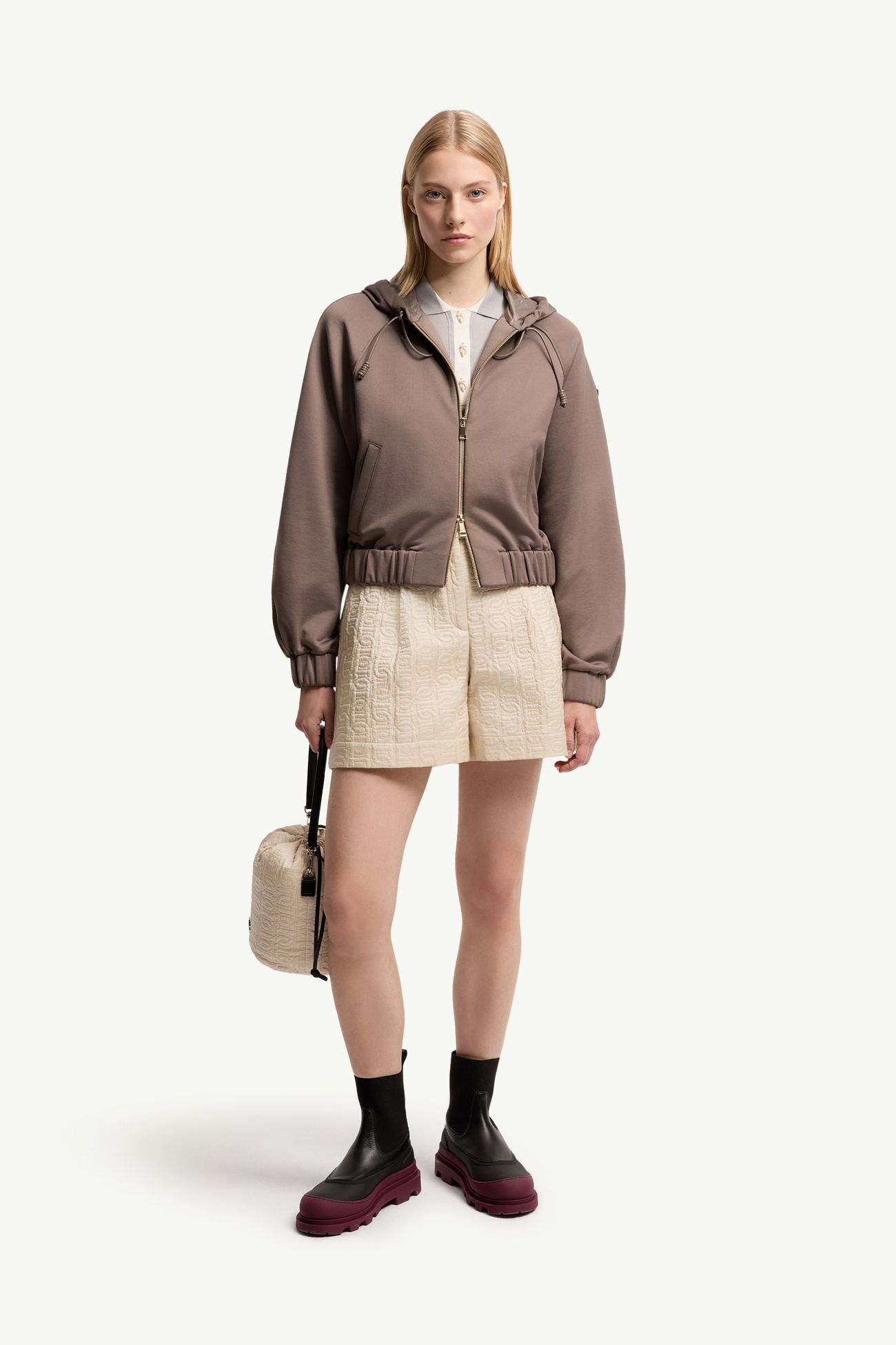 Technical Fleece Zip-Up Cardigan Women Taupe Moncler 0