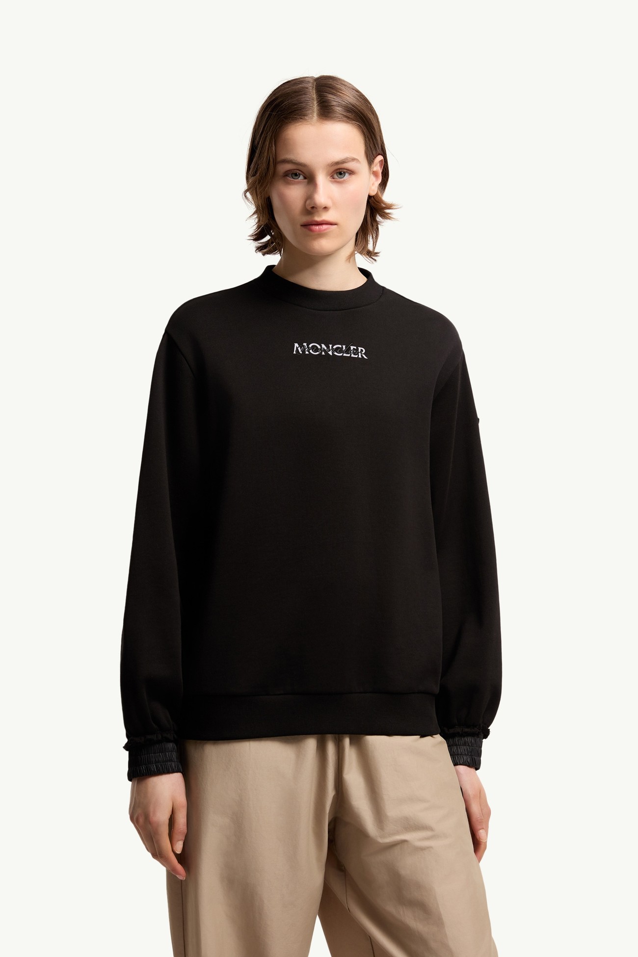 Cotton Fleece Logo Sweatshirt Women Black Moncler 3