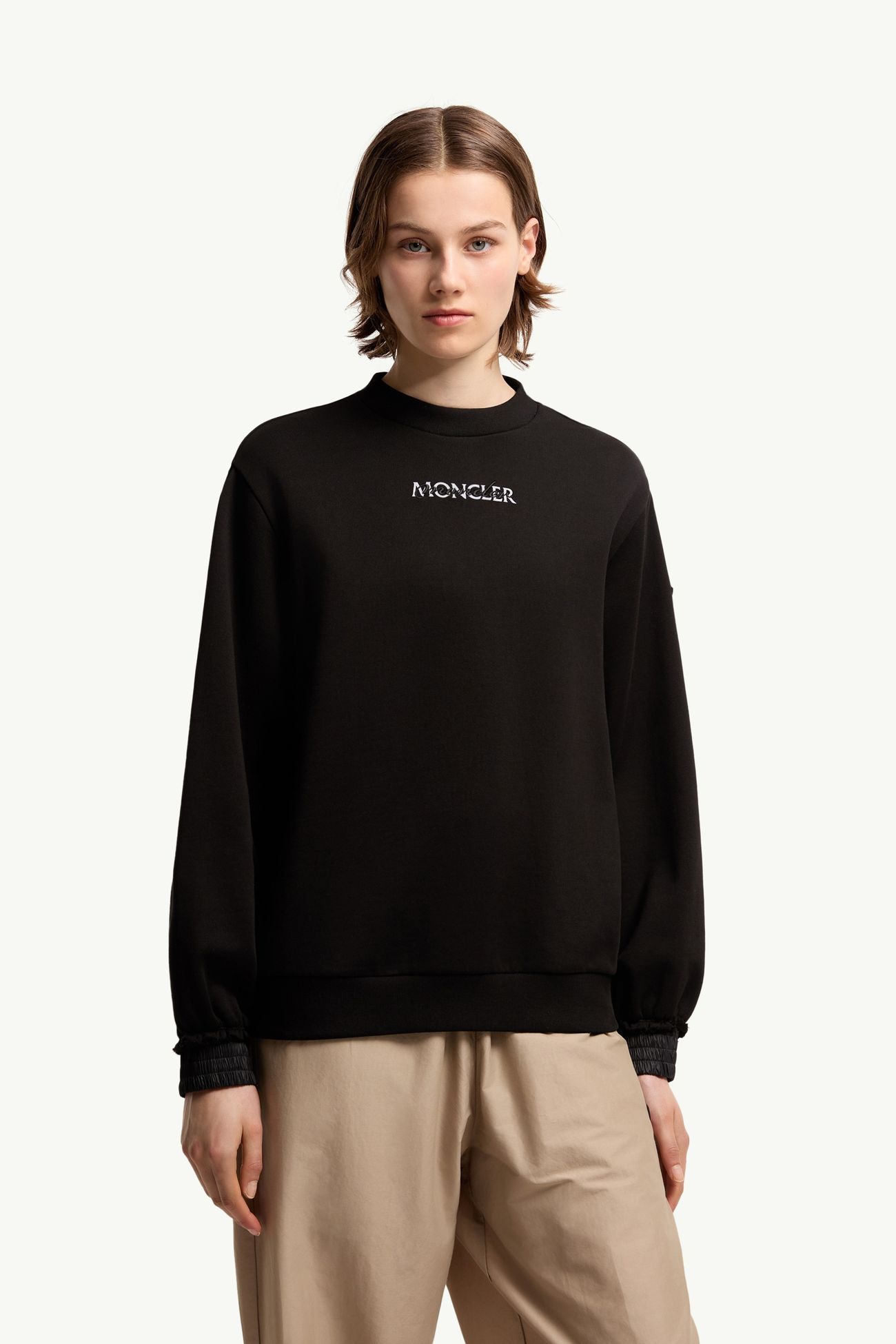 棉質抓毛標誌裝飾衛衣 女士 黑色 Moncler 3