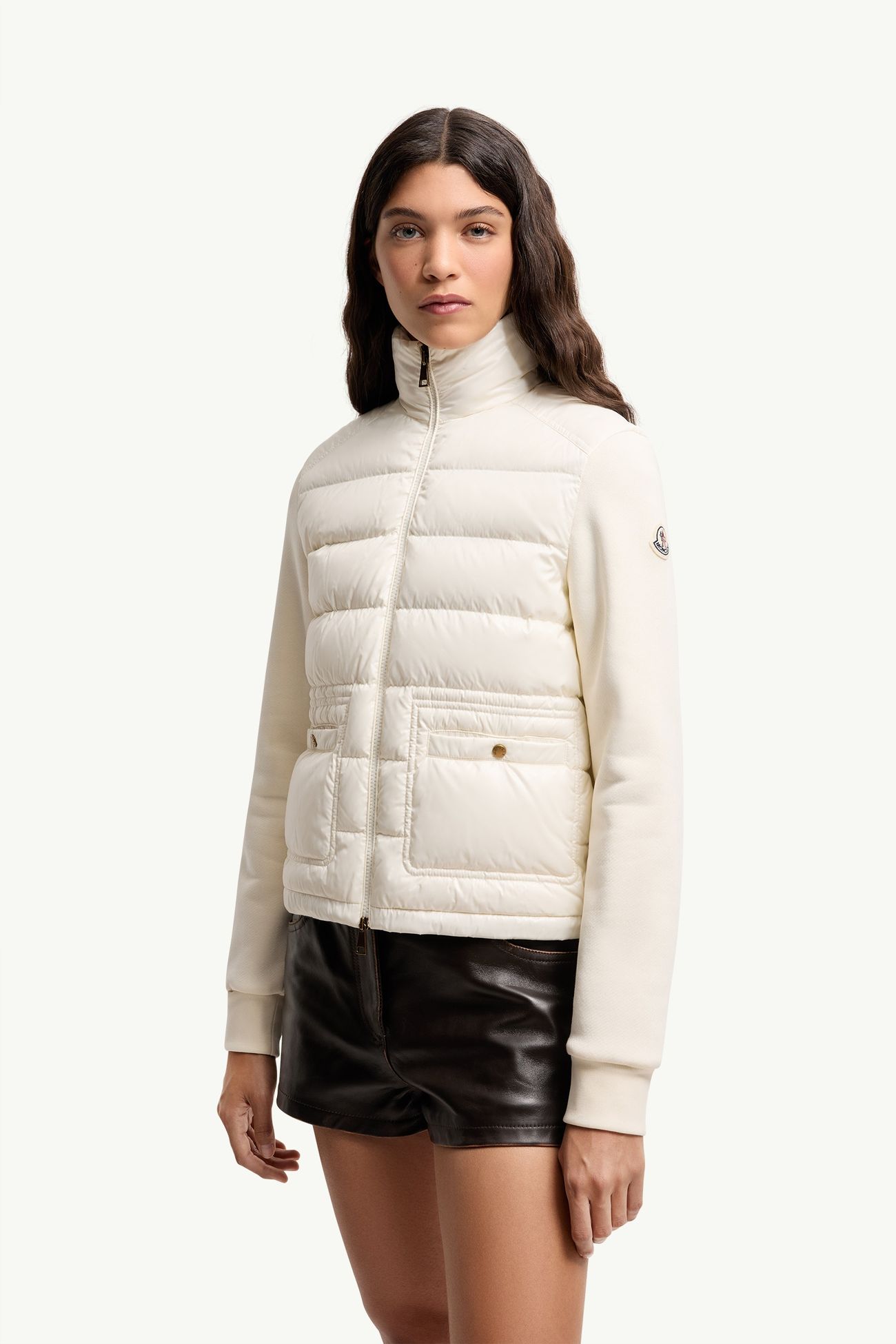Sweatshirt aus Baumwolle mit Reißverschluss und Vorderseite aus Nylon Damen Weiß Moncler 3
