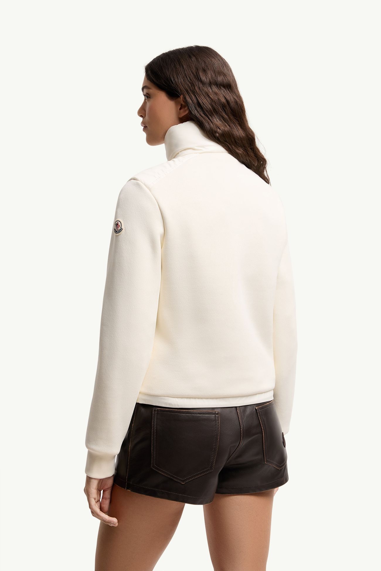 Cotton Zip-Up Sweatshirt with Nylon Front Women White Moncler 4