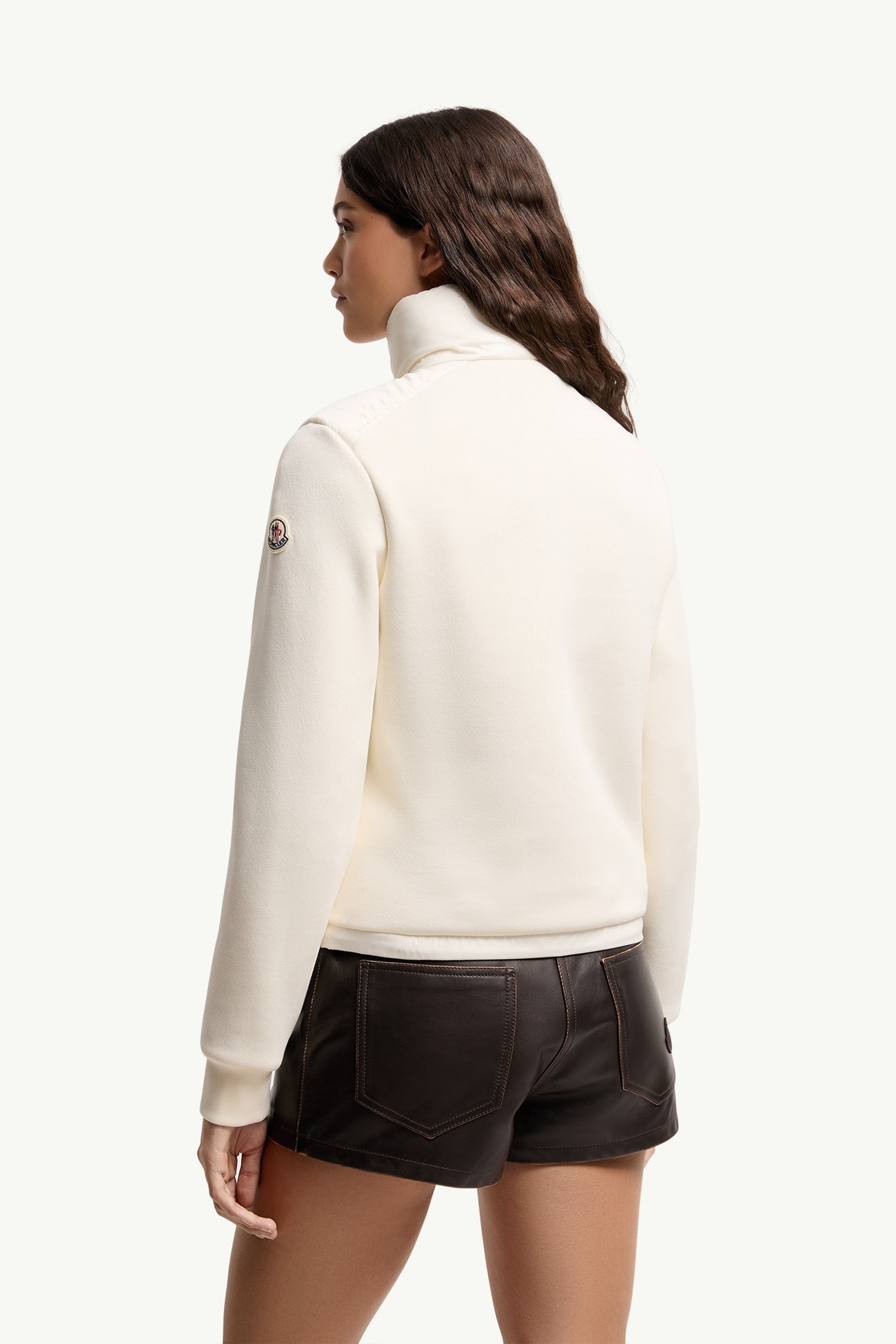 Felpa con zip in cotone con parte anteriore in nylon Donna Bianco Moncler 4