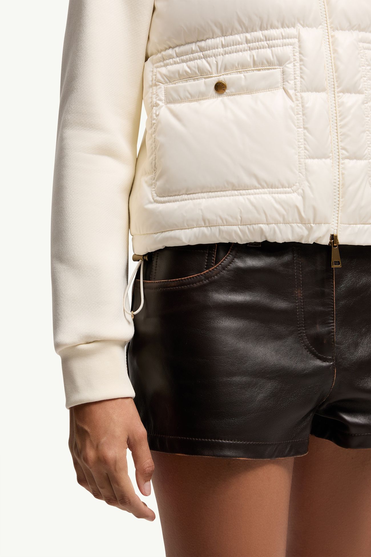 Cotton Zip-Up Sweatshirt with Nylon Front Women White Moncler 5