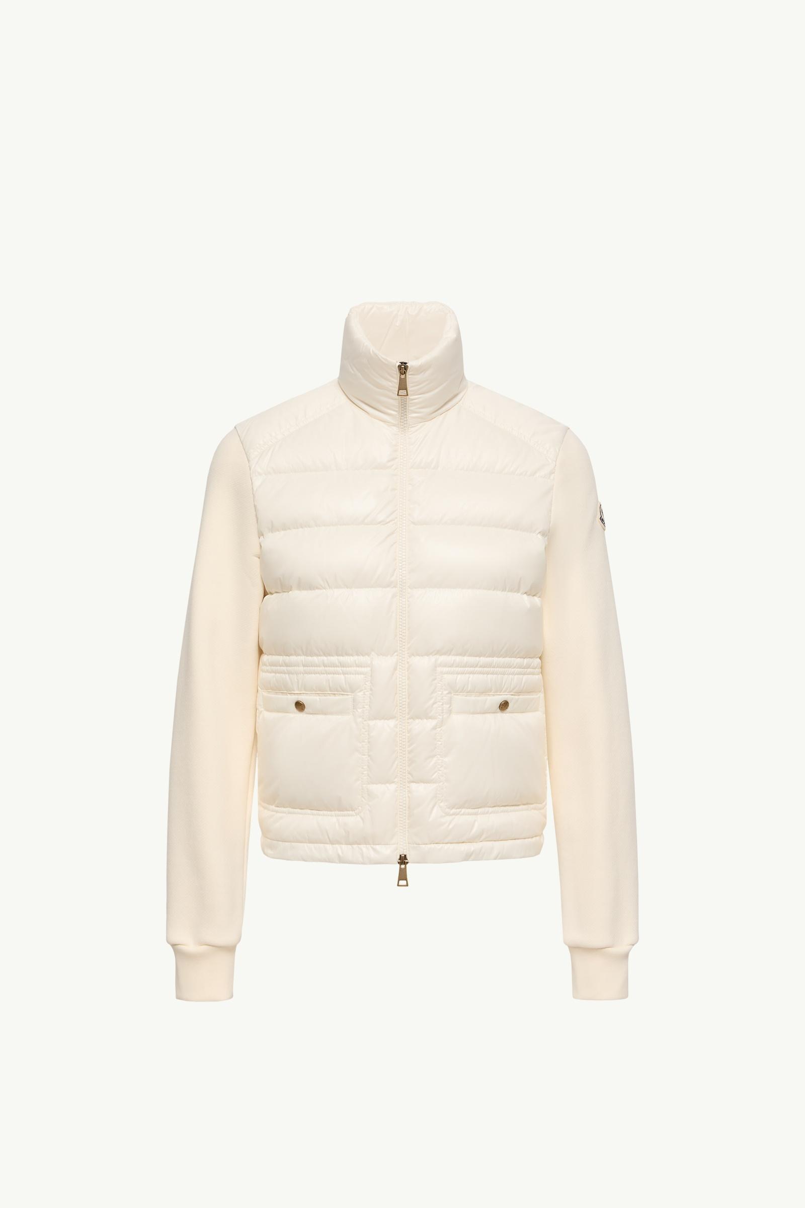 Cotton Zip-Up Sweatshirt with Nylon Front Women White Moncler, 1 of 0