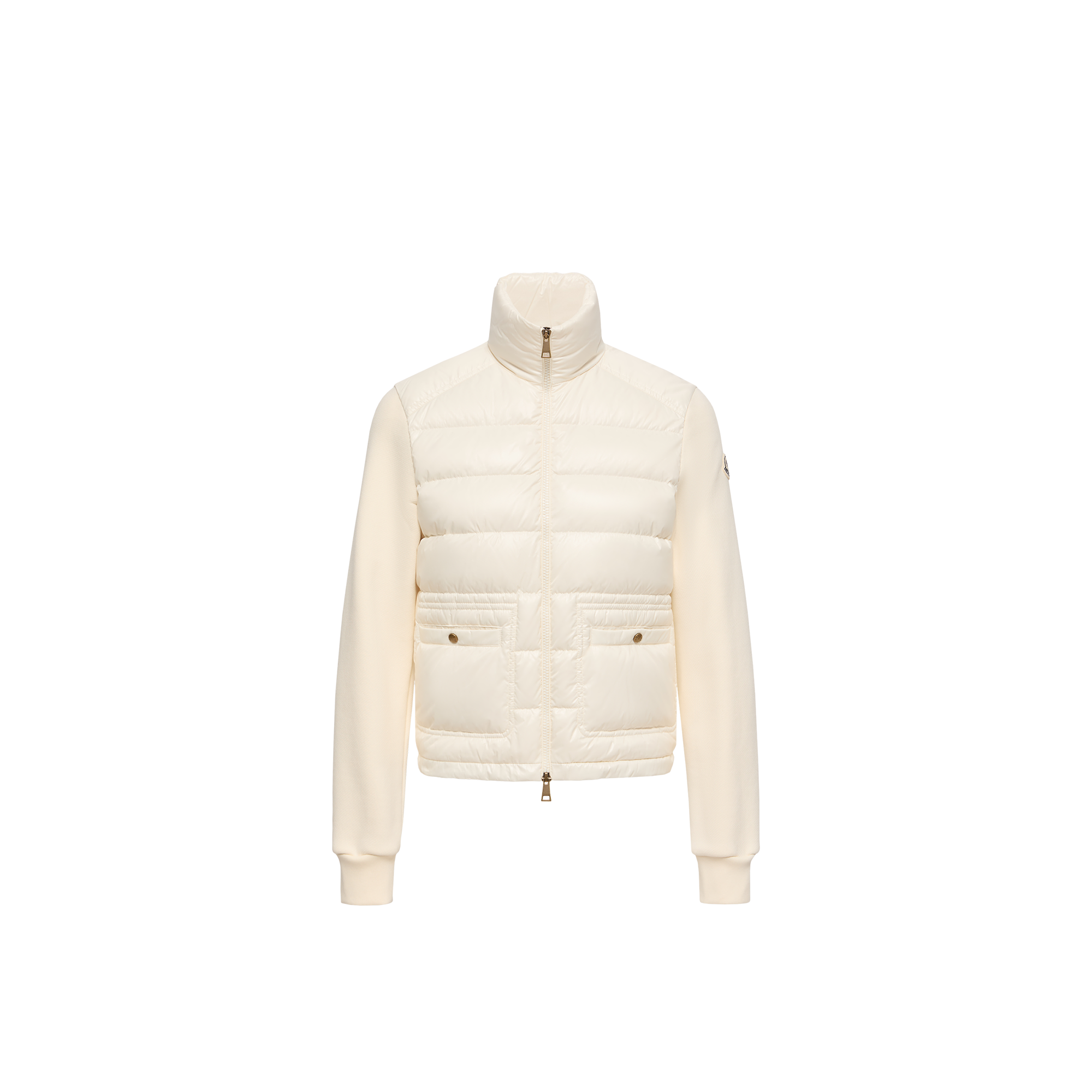 Moncler   Cotton Zip-Up Sweatshirt With Nylon Front for Women in White, Size: M