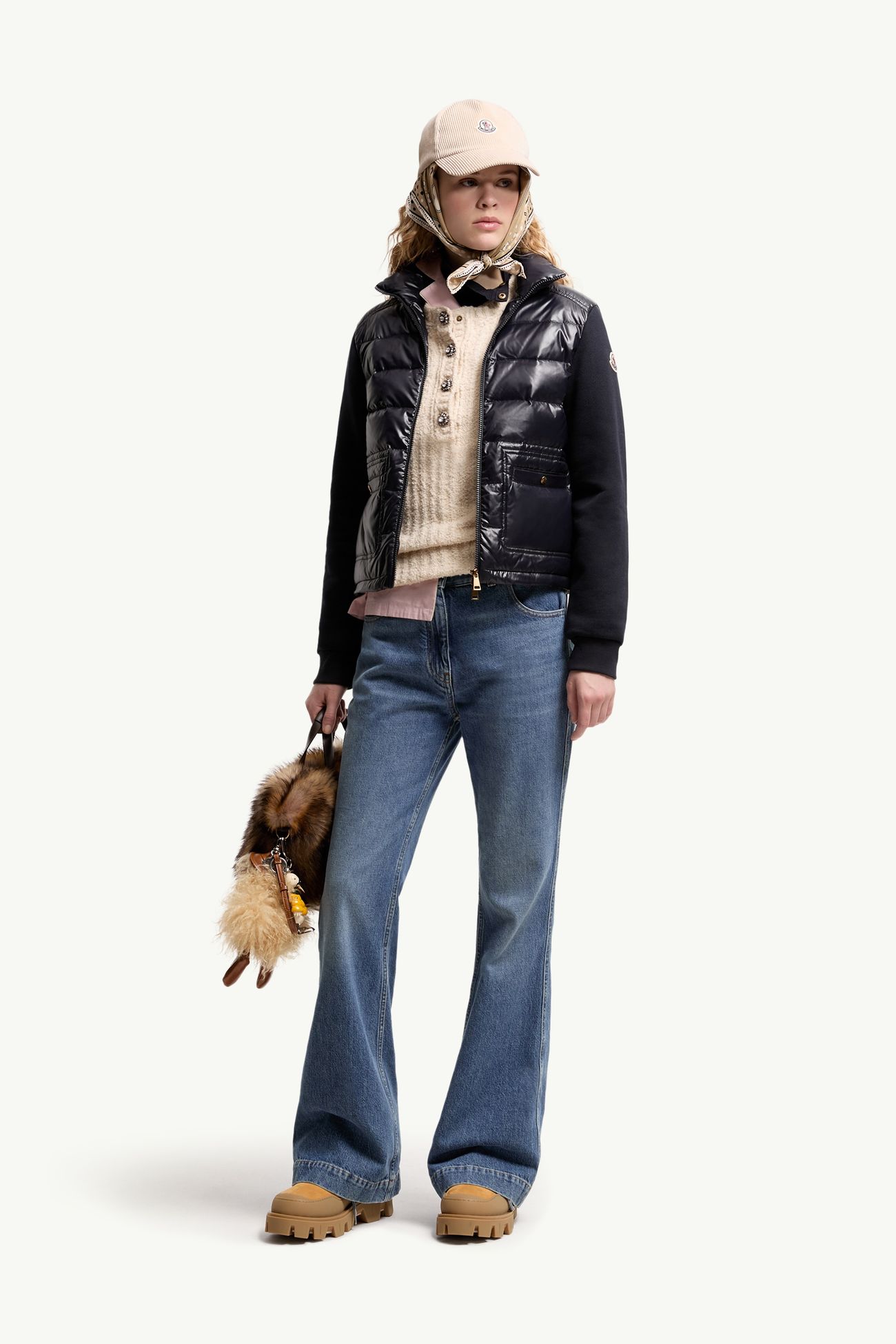 Cotton Zip-Up Sweatshirt with Nylon Front Women Dark Blue Moncler 0