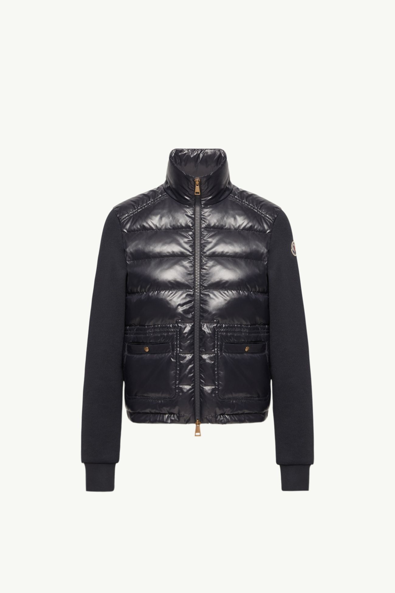 Cotton Zip-Up Sweatshirt with Nylon Front Women Dark Blue Moncler 2