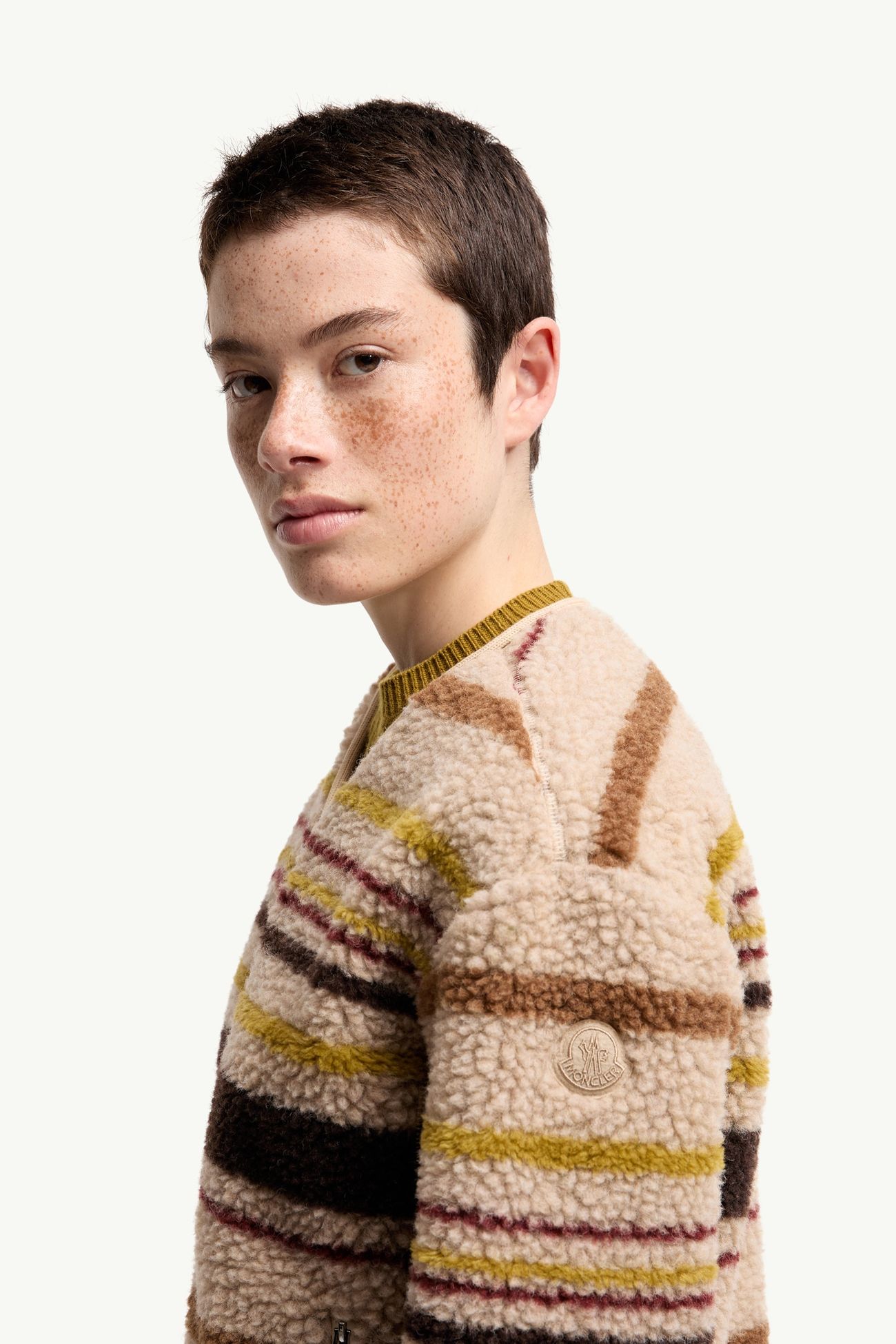 Cardigan con zip effetto teddy a righe Donna Beige & Marrone Moncler 1