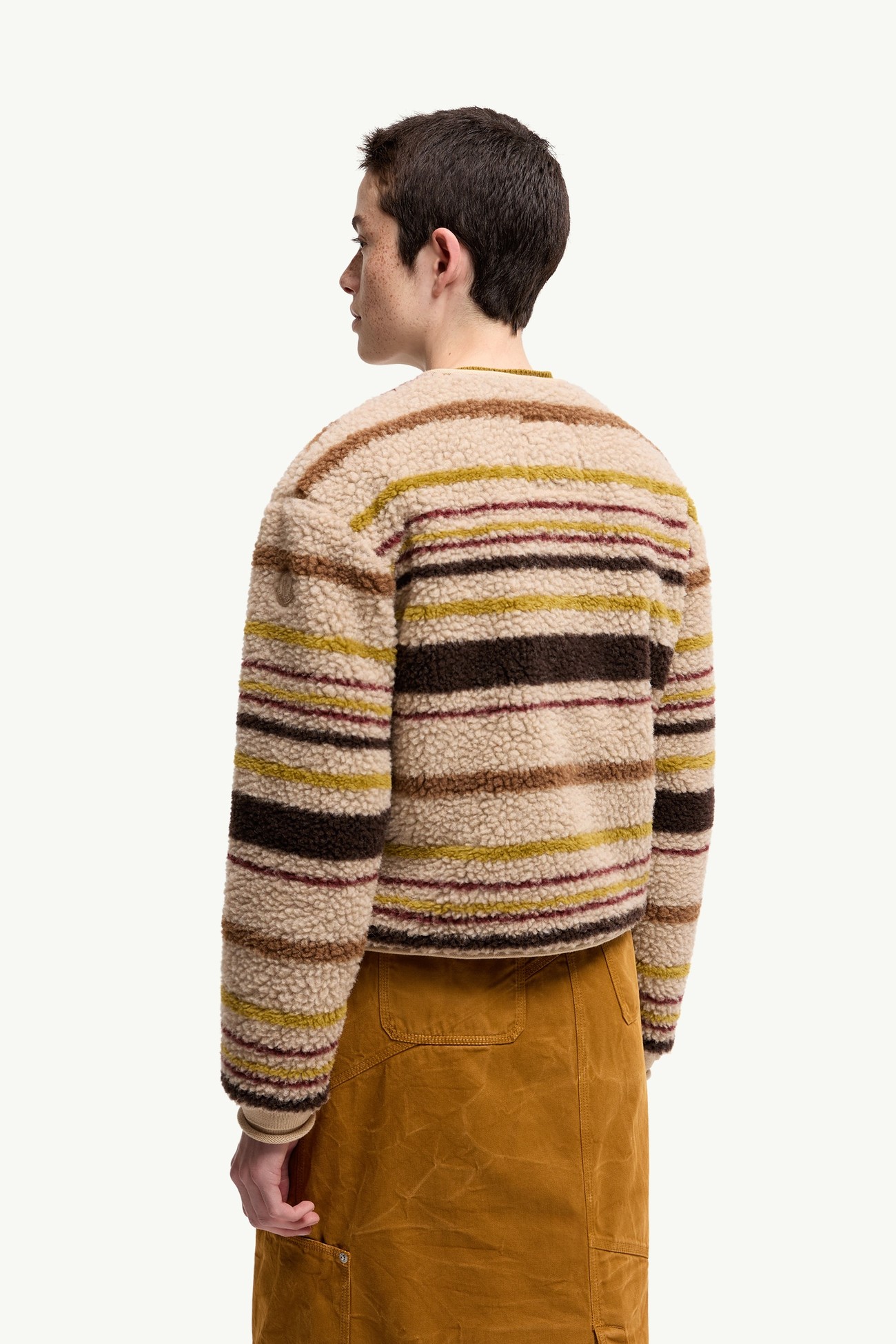 Gestreifte Teddy-Strickjacke mit Reißverschluss Damen Beige & Braun Moncler 4