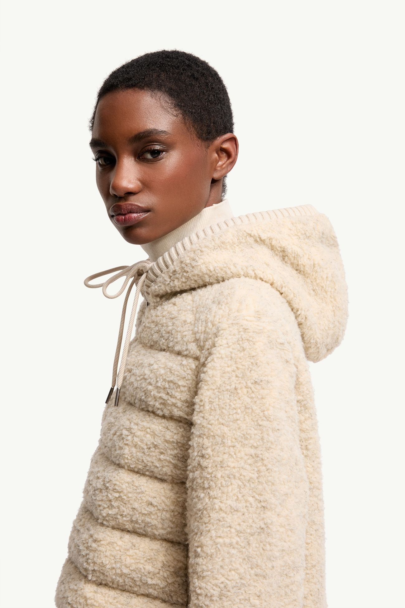 Wattierter Teddy-Kapuzenpullover Damen Weiß-Elfenbein Moncler 1