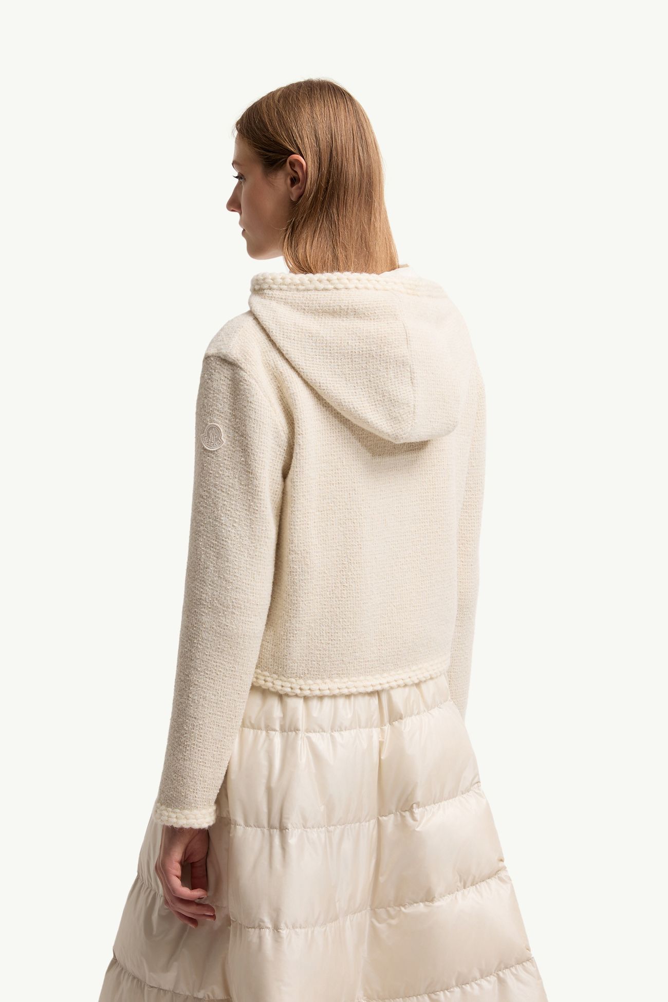 Cárdigan con capucha y cremallera de punto gofrado Mujer Blanco Marfil Moncler 4