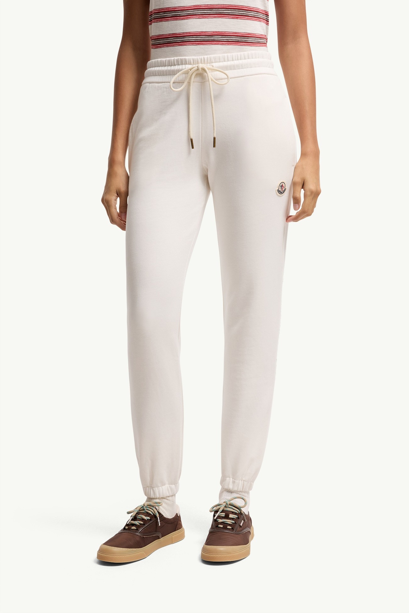 Logo Cotton Blend Fleece Track Pants Women White Moncler 3