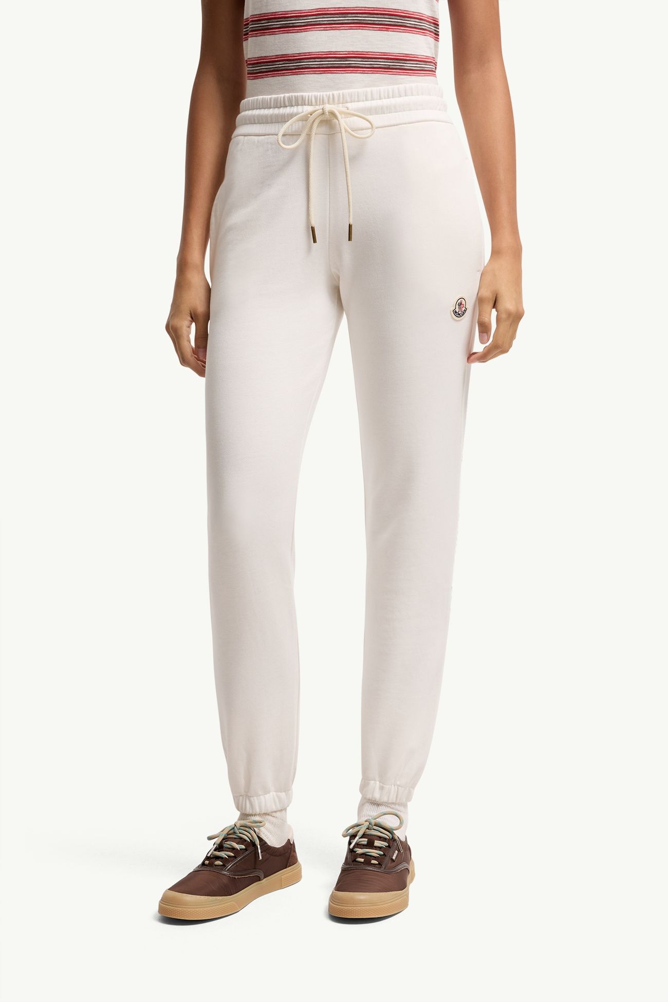 Pantalon de survêtement en molleton de coton mélangé à logo Femmes Blanc Moncler 3
