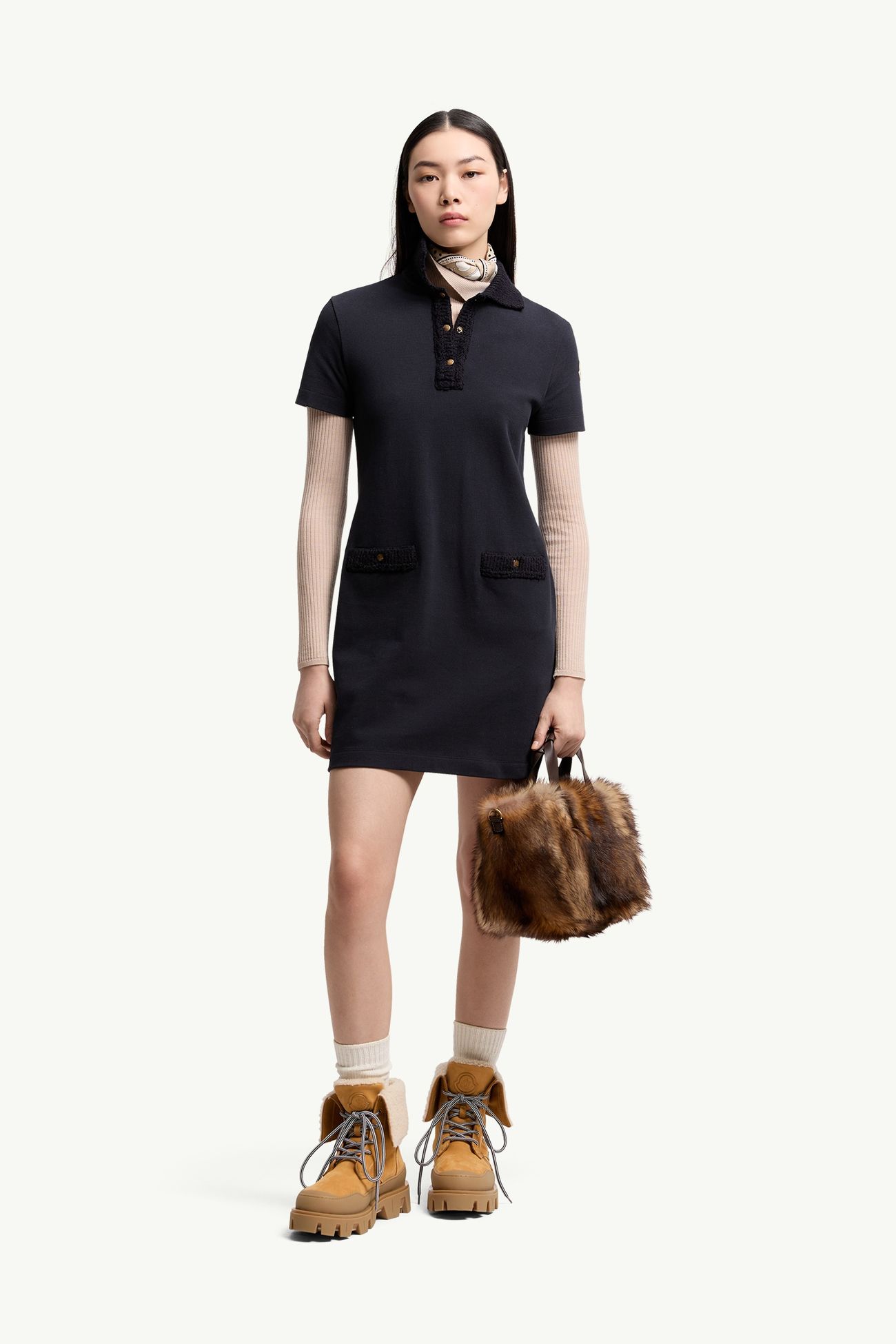 Mini abito a polo in cotone piquet Donna Blu Scuro Moncler 0