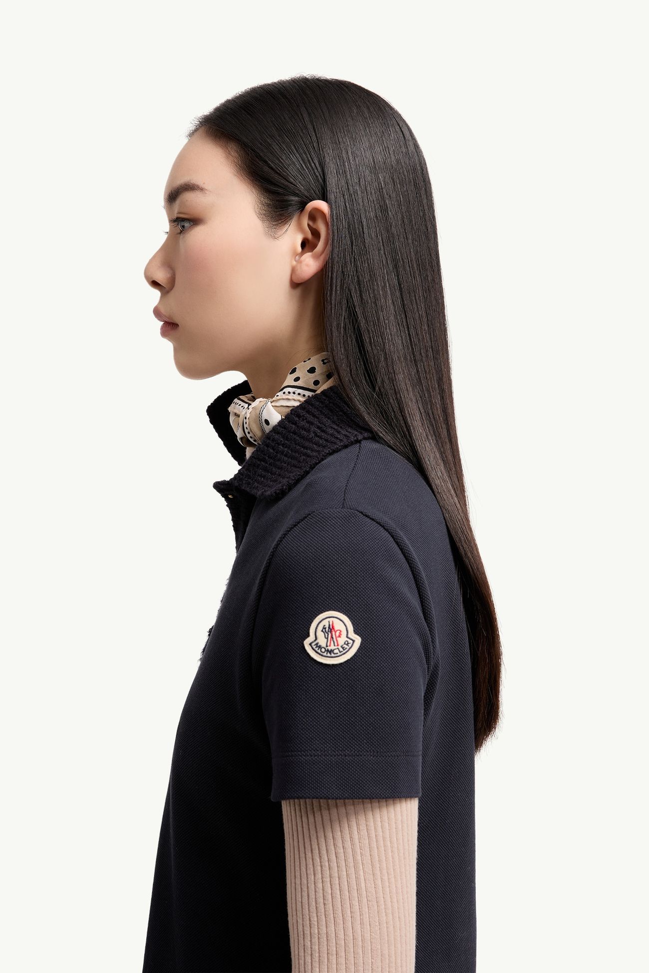 Cotton Piquet Polo Mini Dress Women Dark Blue Moncler 1